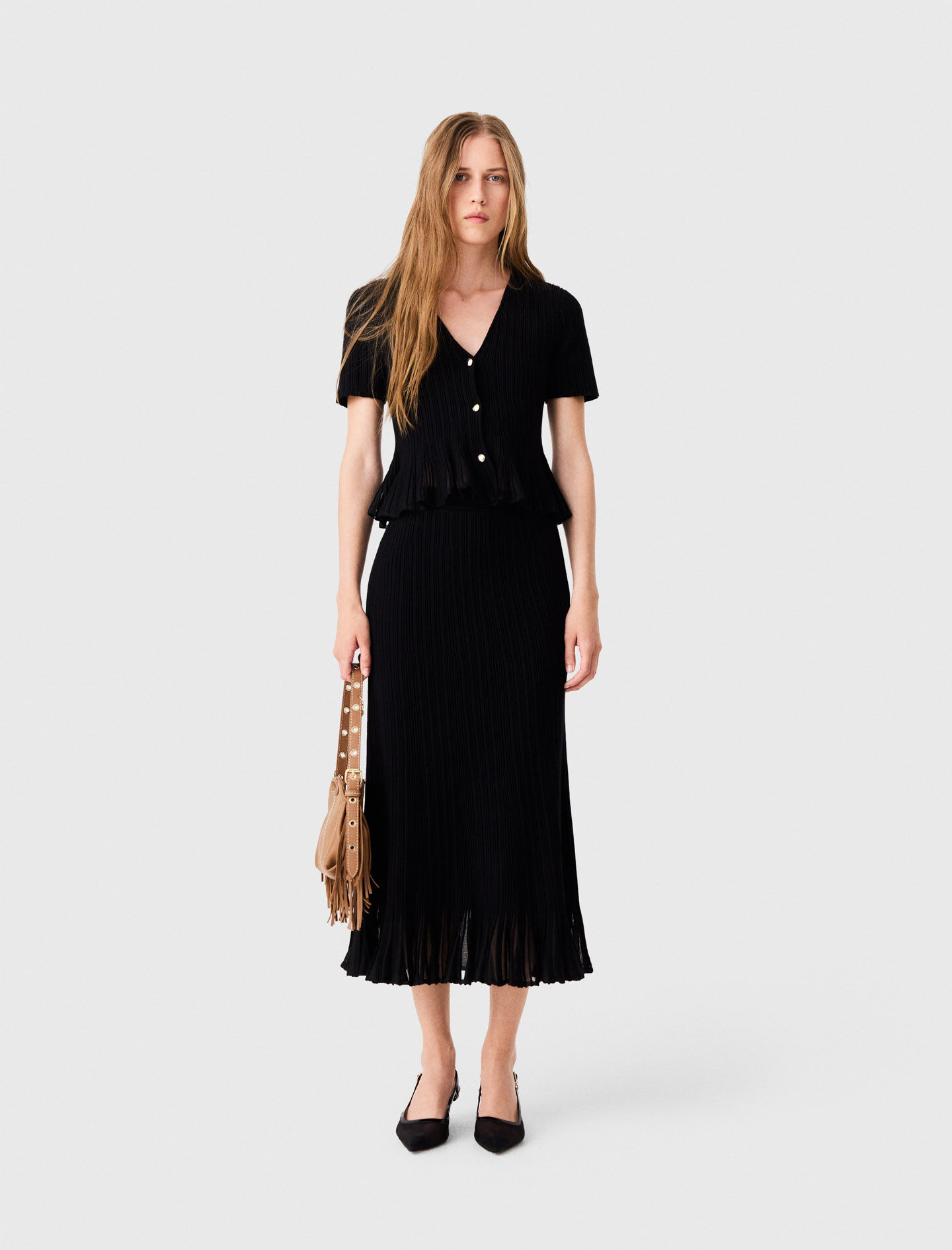 Knit skirt with peplum hem Black / Gray For Women | Maje