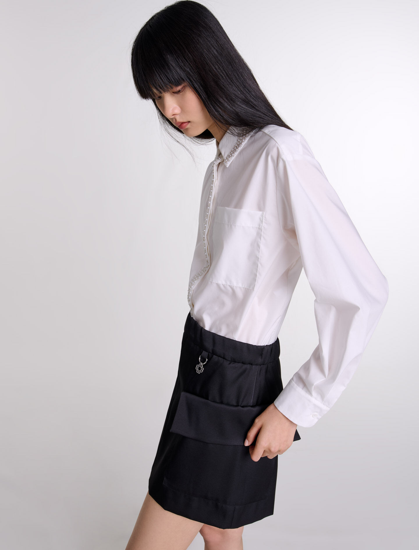 Short satin skirt Black / Gray For Women | Maje Short satin skirt Black / Gray For Women | Maje