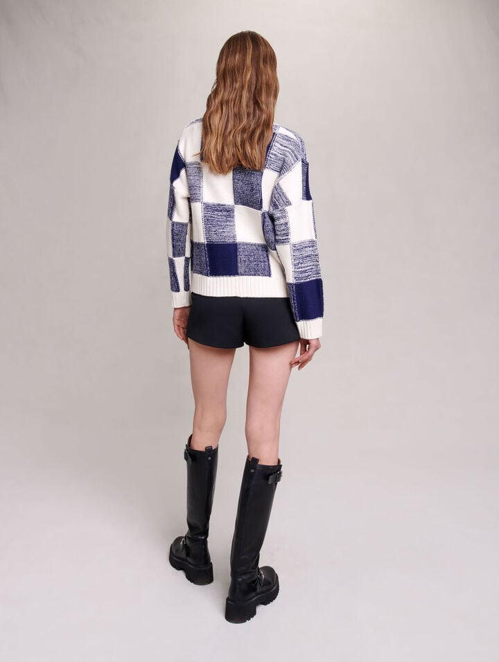 Checked knit cardigan