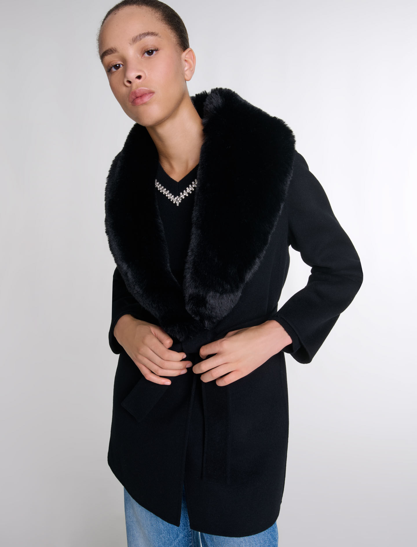 Double-faced mid-length coat Black / Gray For Women | Maje
