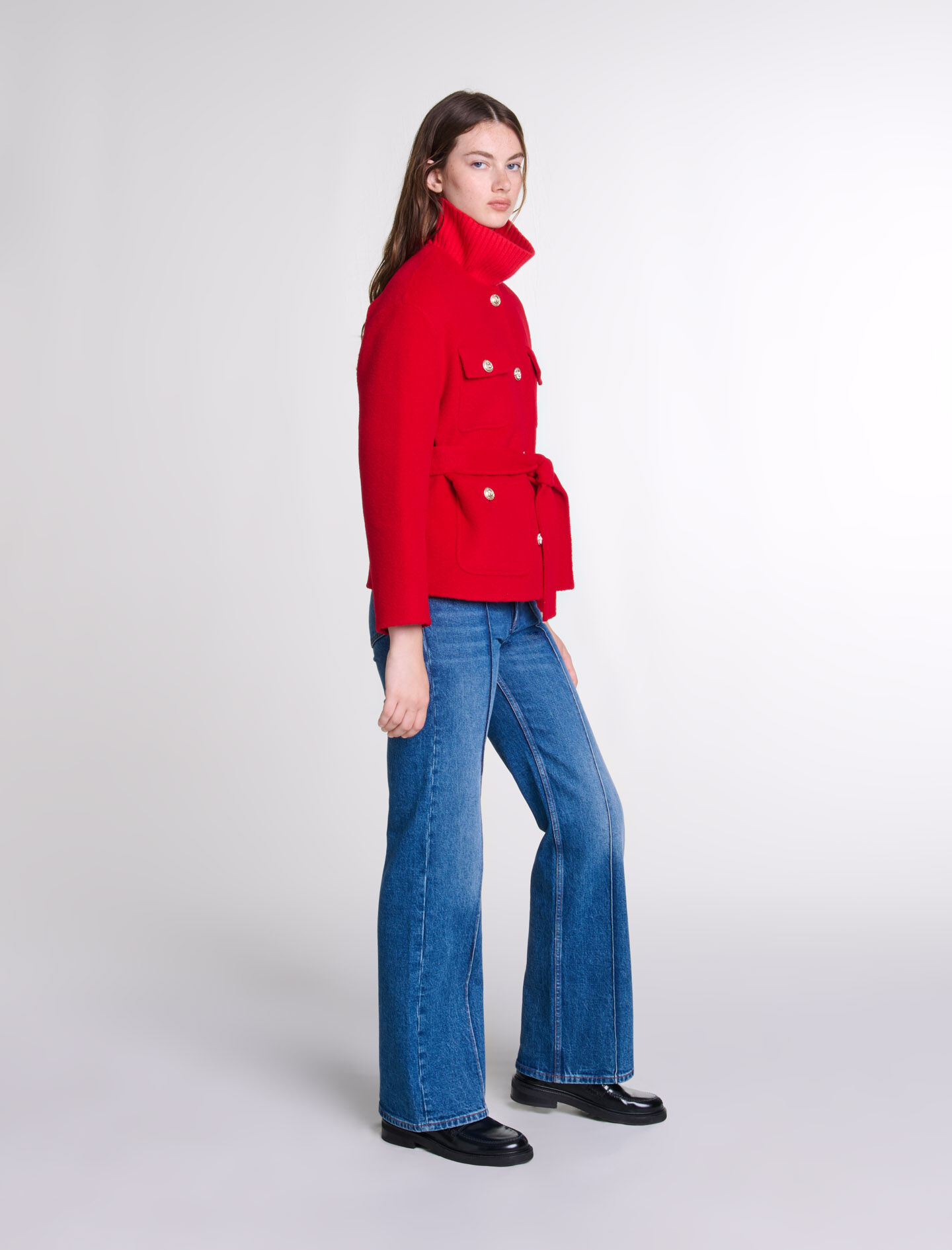 Belted double-faced jacket Red For Women | Maje