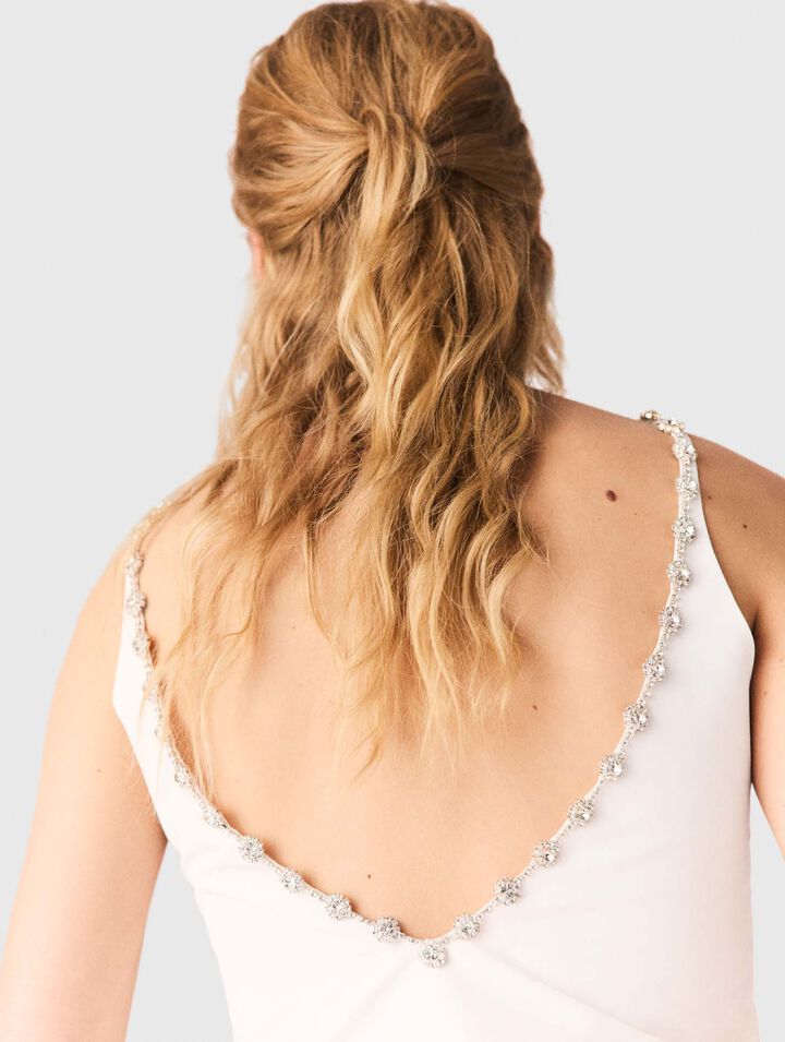 Jewelled collar taffeta crop top