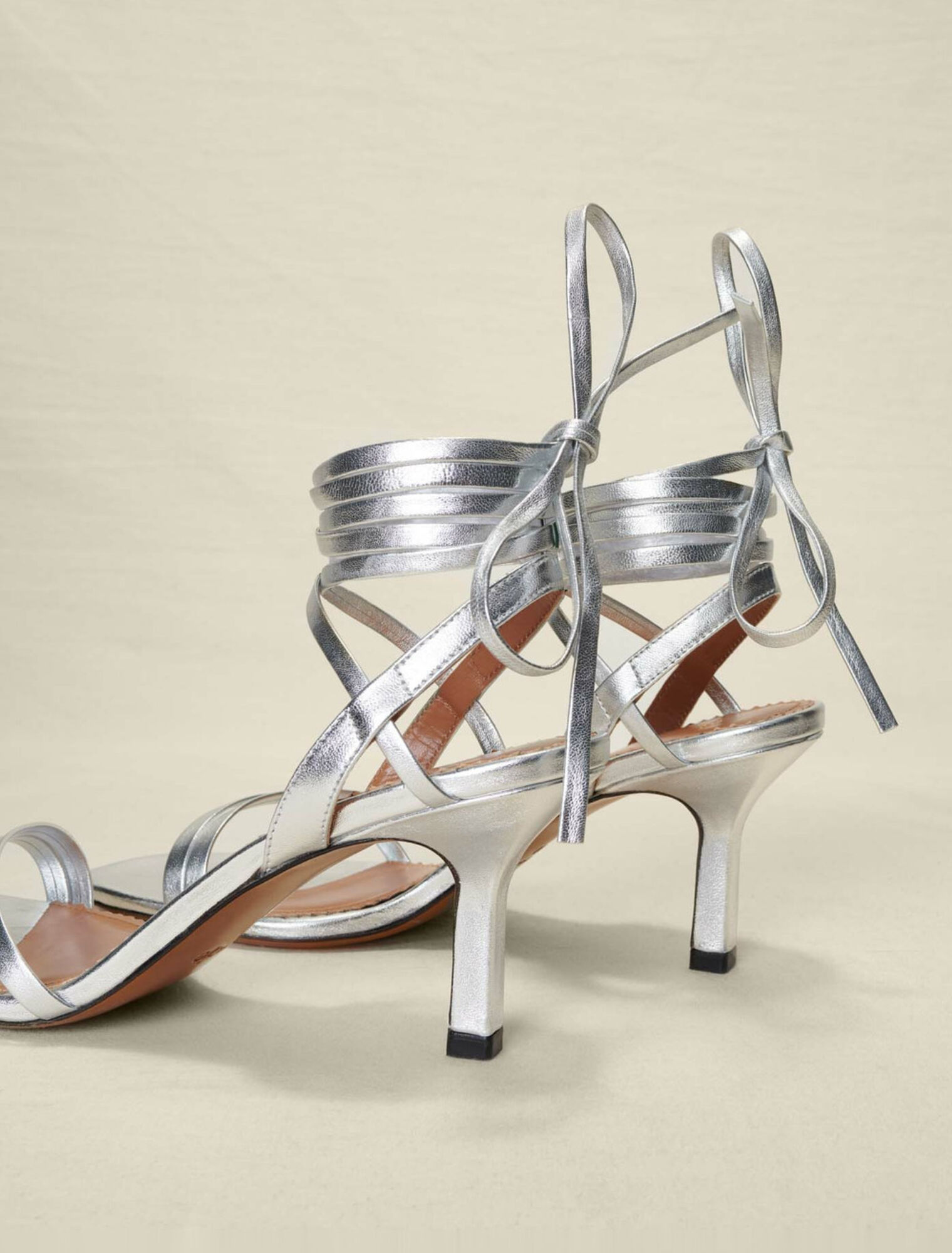 Silver leather lace-up sandals