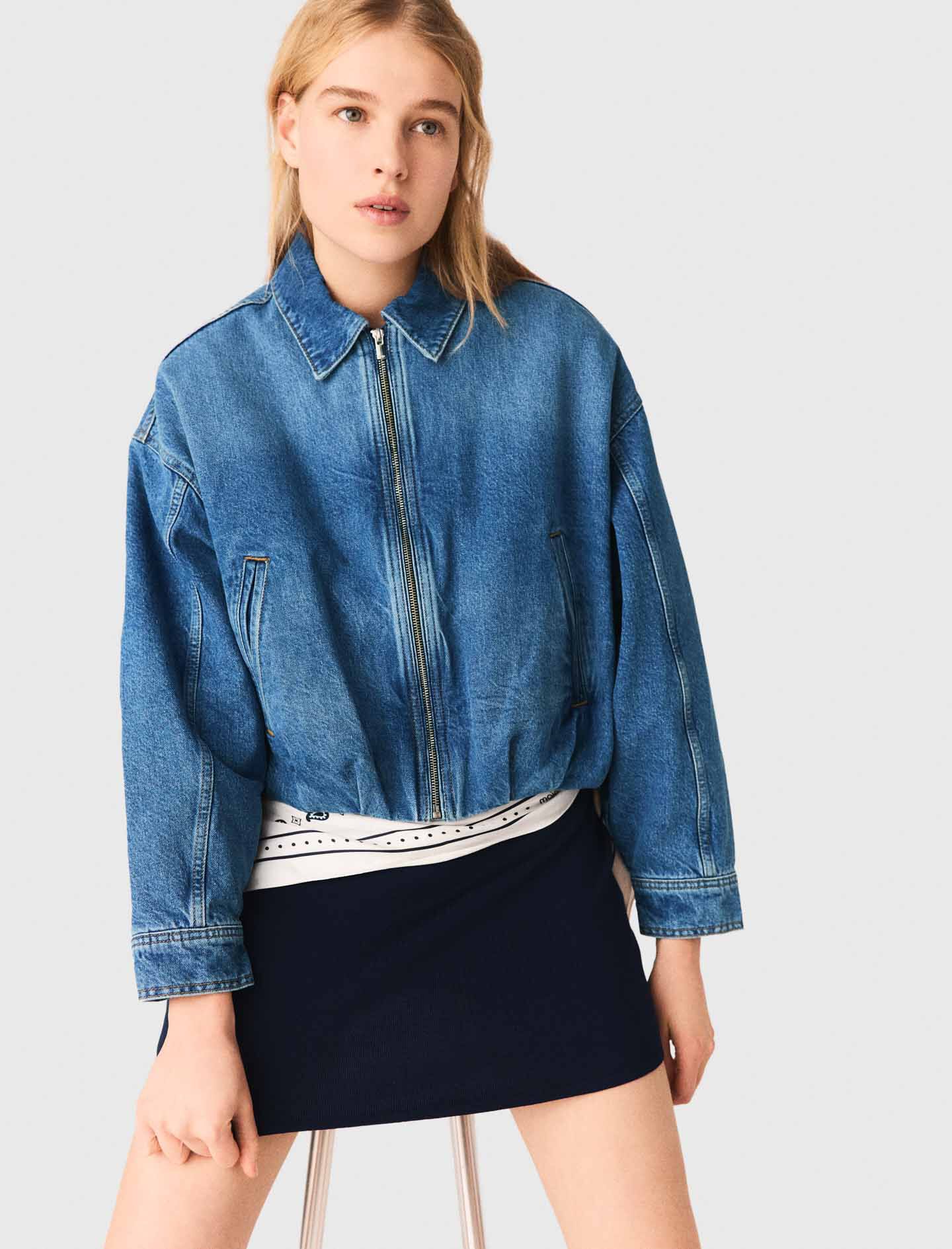 Denim bomber jacket Blue For Women | Maje