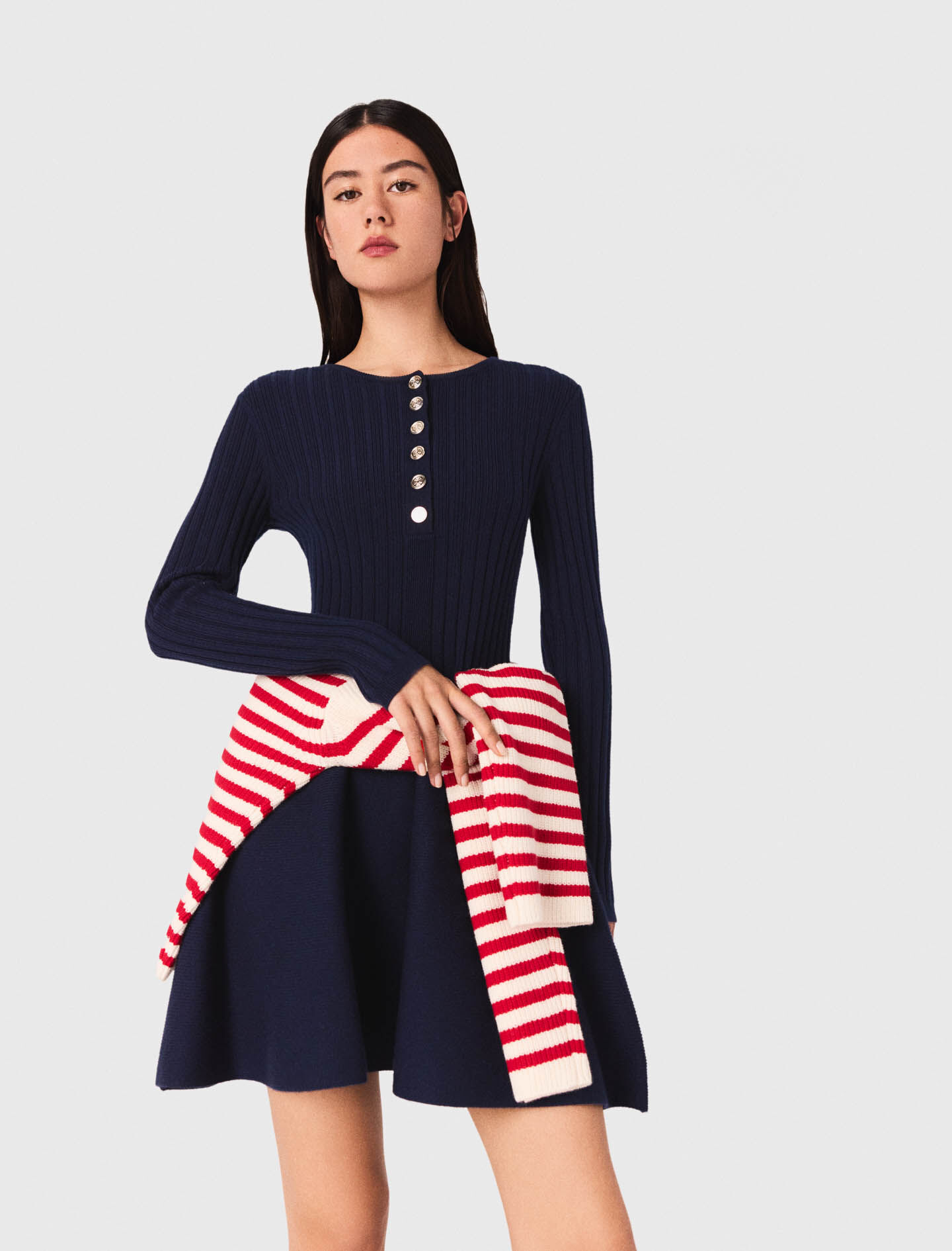 Short knit dress with flared skirt Blue For Women | Maje