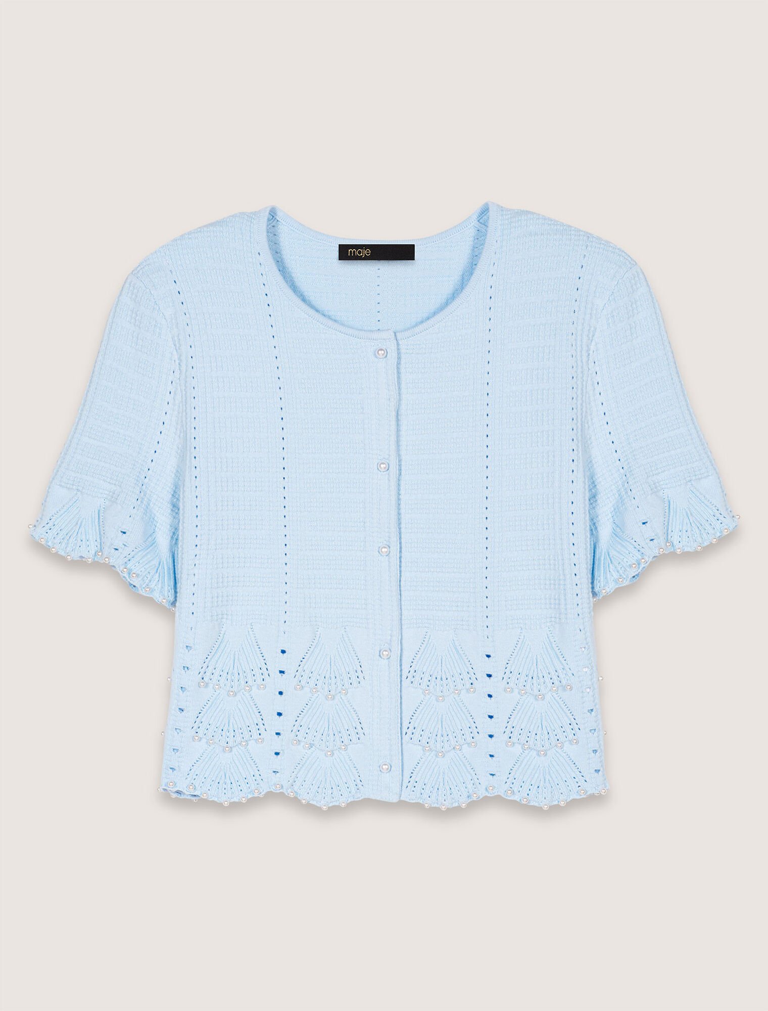 Pointelle knit short sleeve cardigan