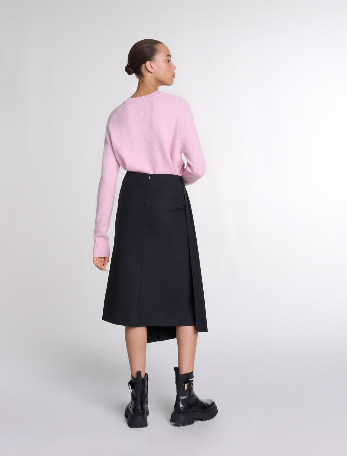 Asymmetrical long pleated skirt Black / Gray For Women | Maje Asymmetrical long pleated skirt Black / Gray For Women | Maje