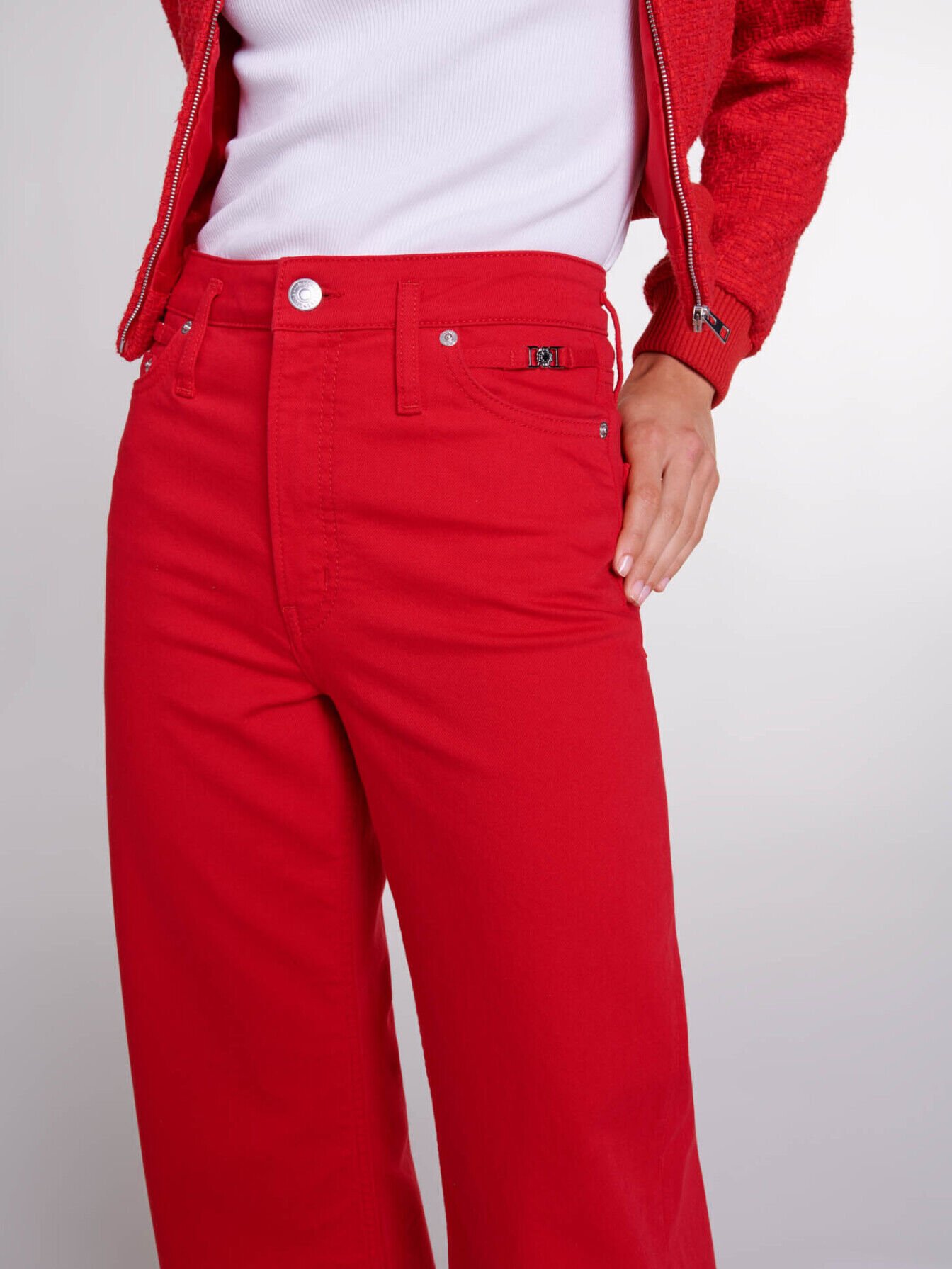 Wide-leg denim jeans Red For Women | Maje
