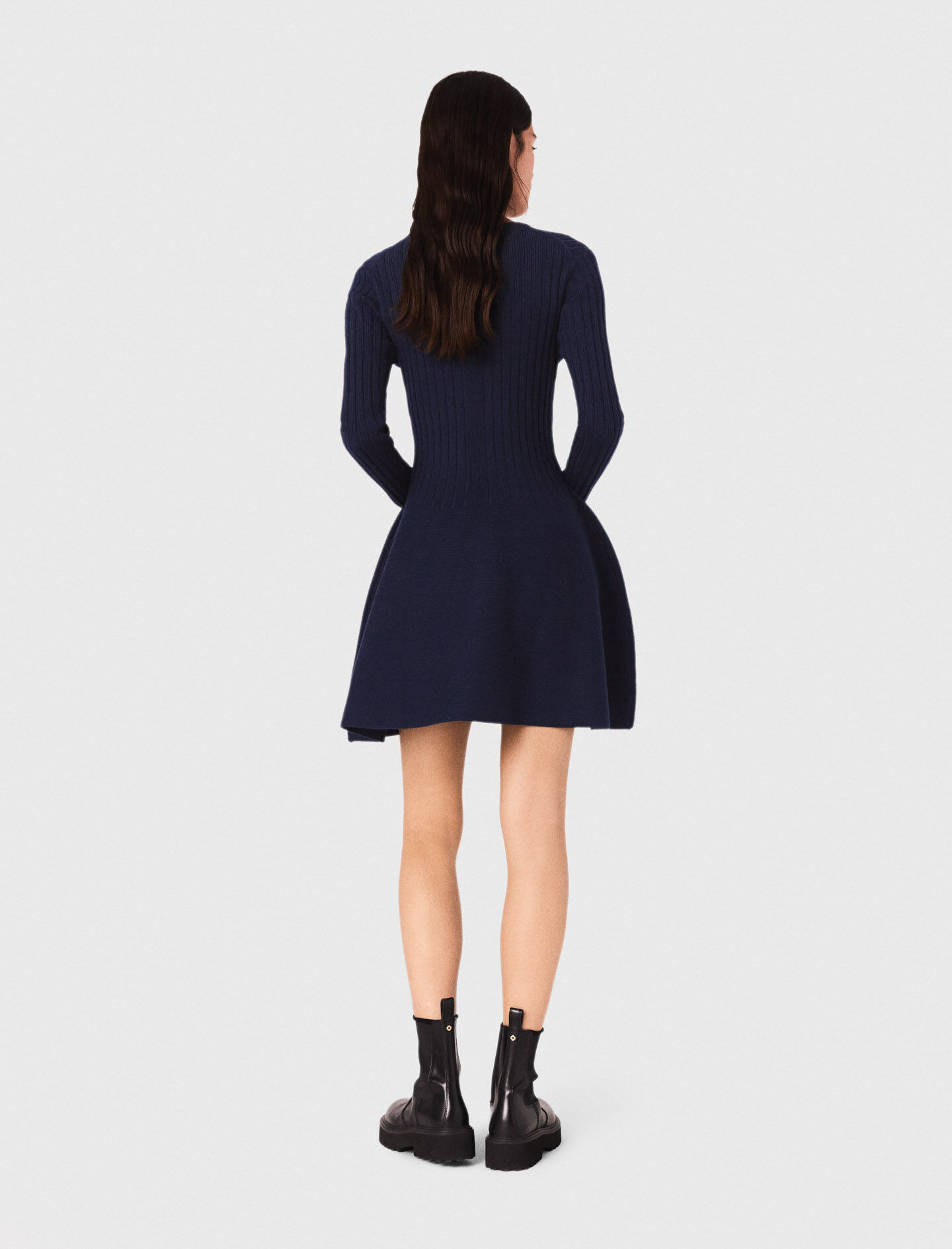 Mini knit dress with flared skirt Blue For Women | Maje