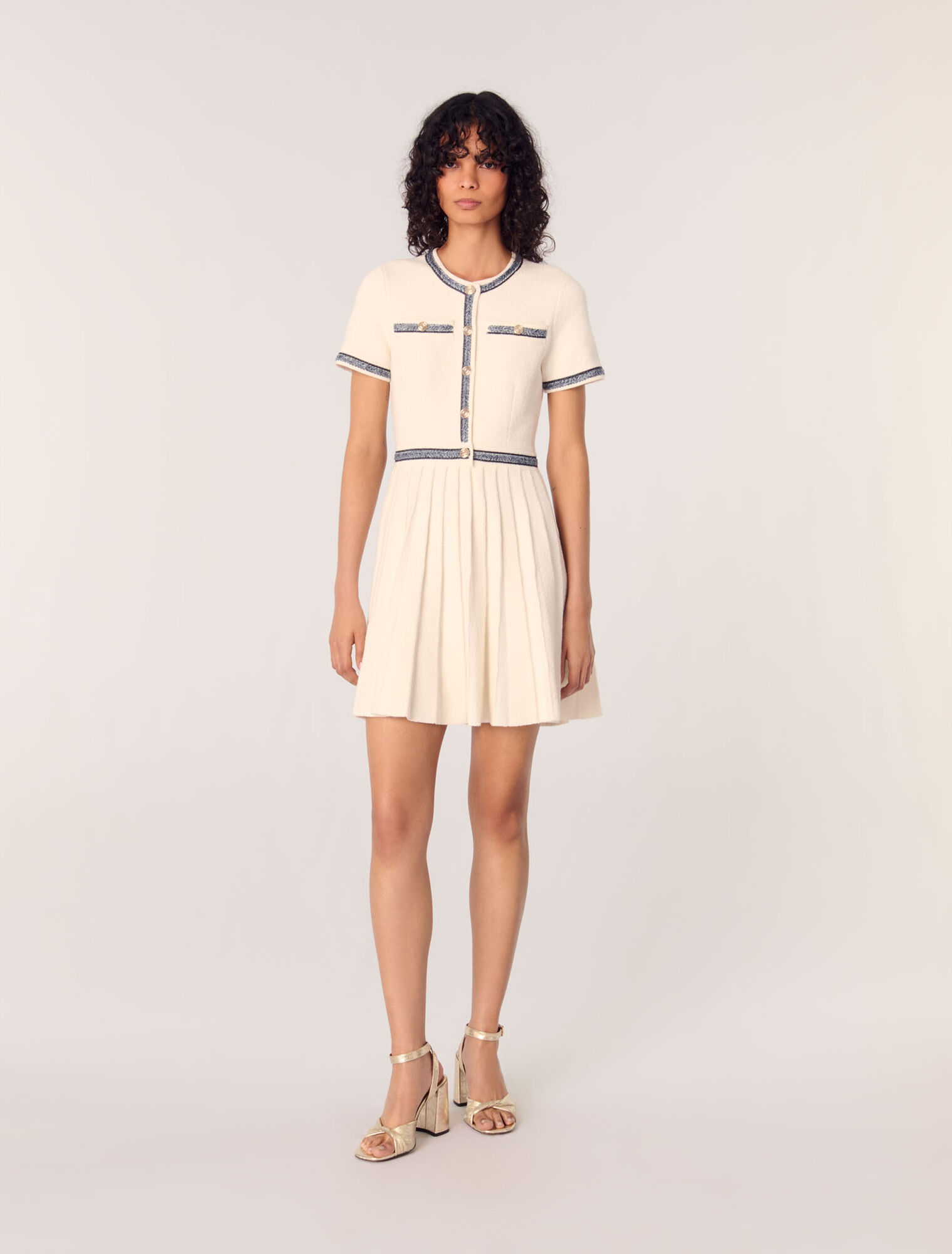 Pleated knit mini dress