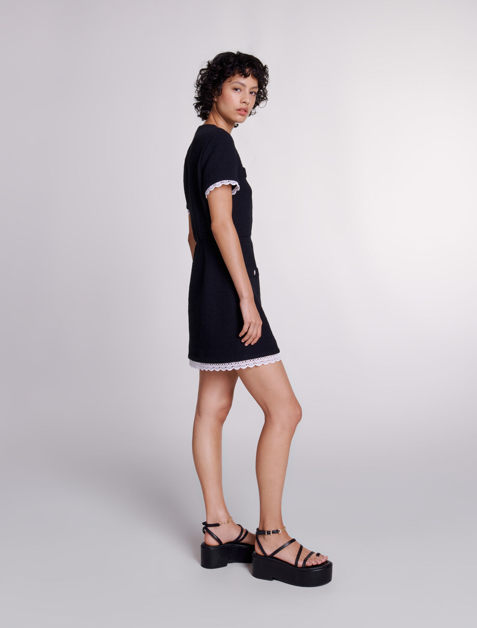 Short tweed dress with trim