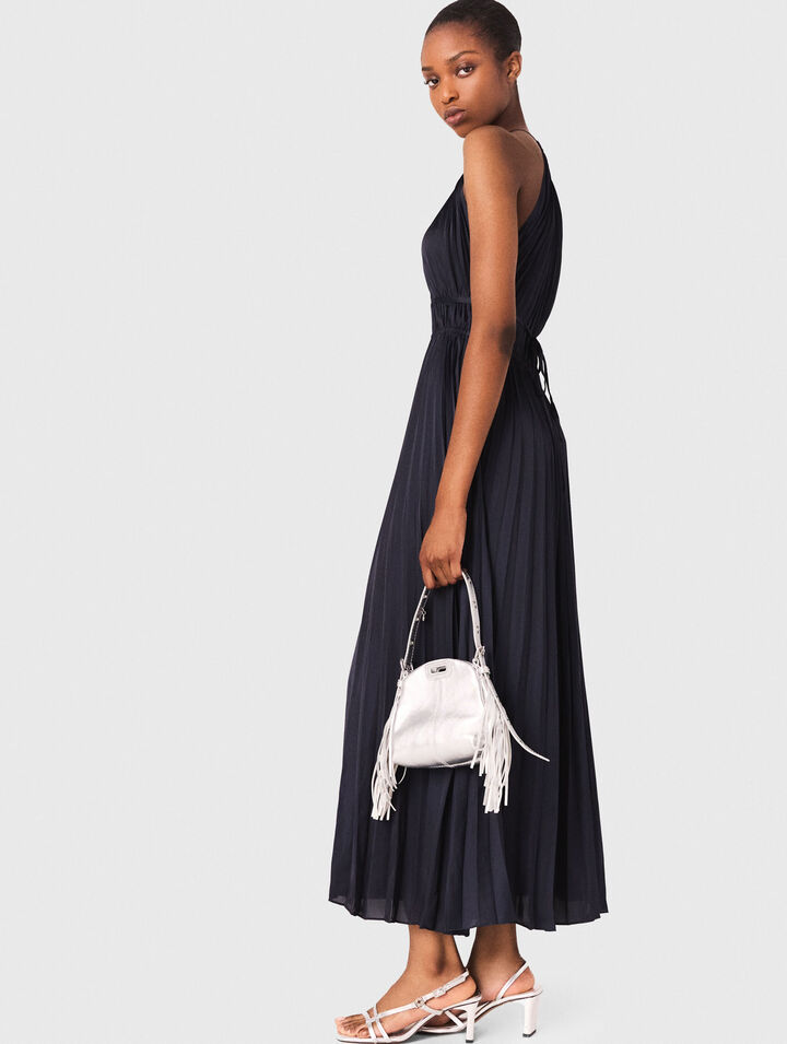 Pleated satin maxi dress