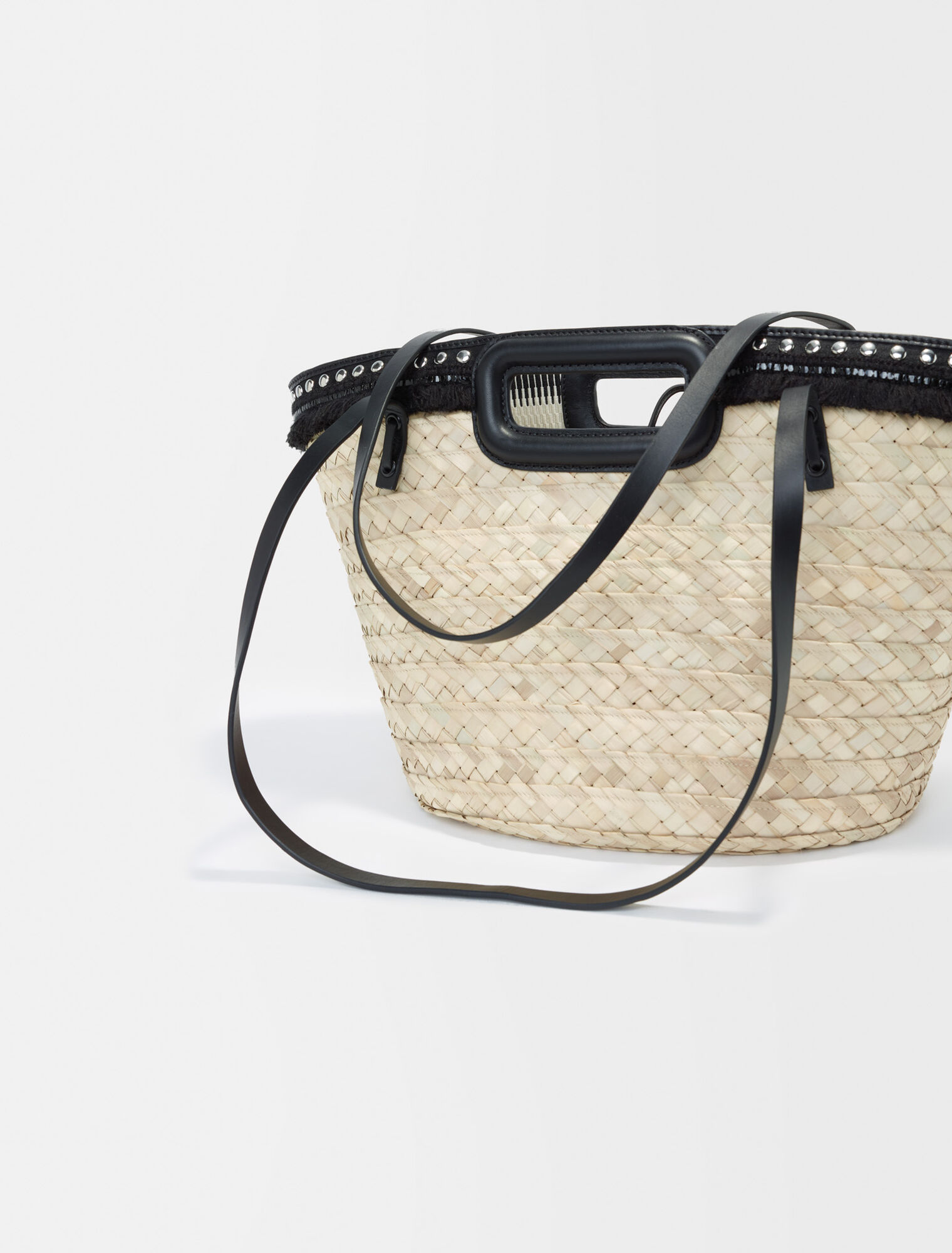 Woven palm bucket bag with studs