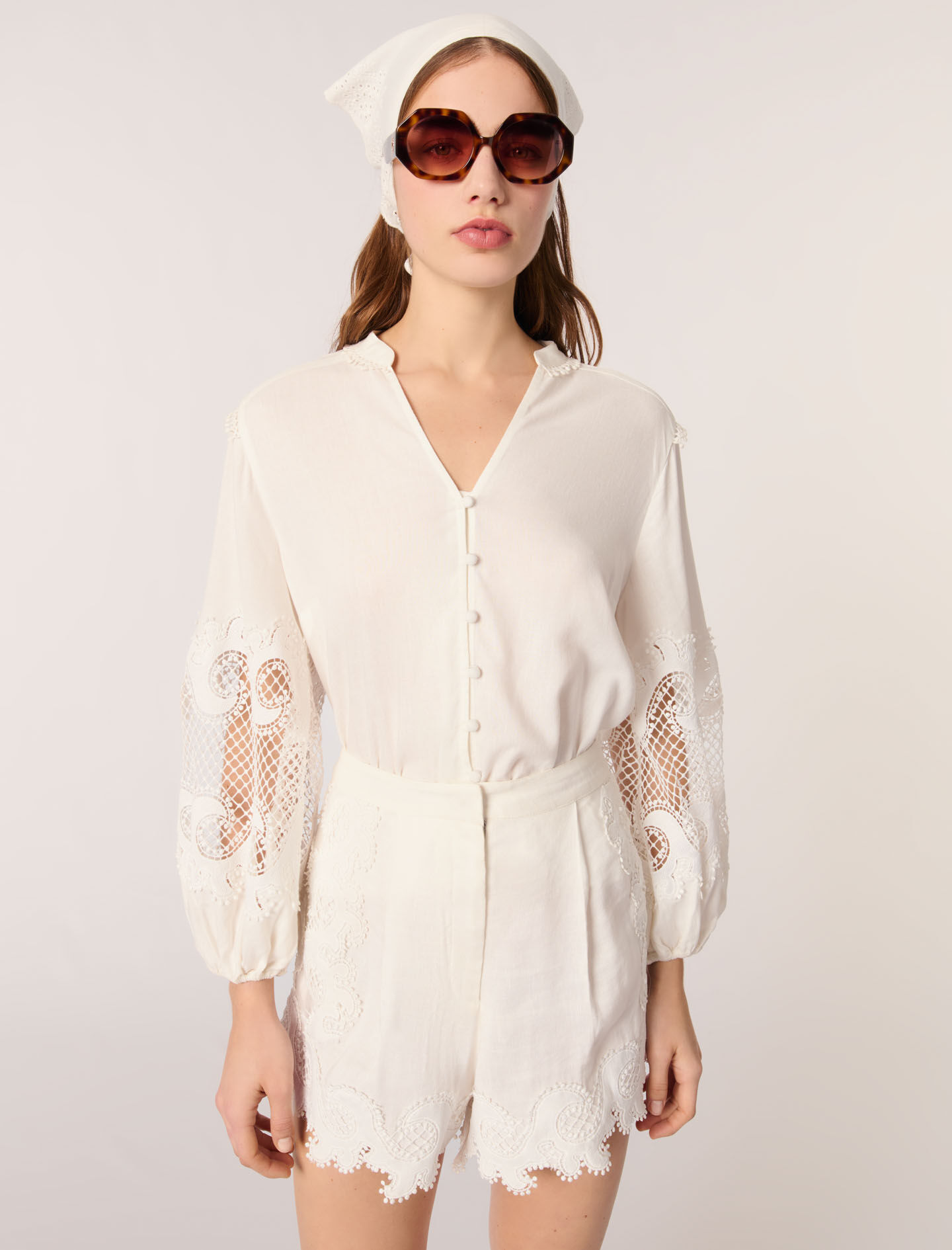 SALE *maje* フローラルショートパンツ Embroidered floral shorts White For Women | Maje