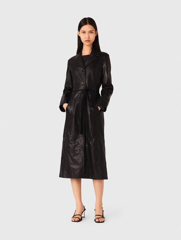 Long leather trench coat