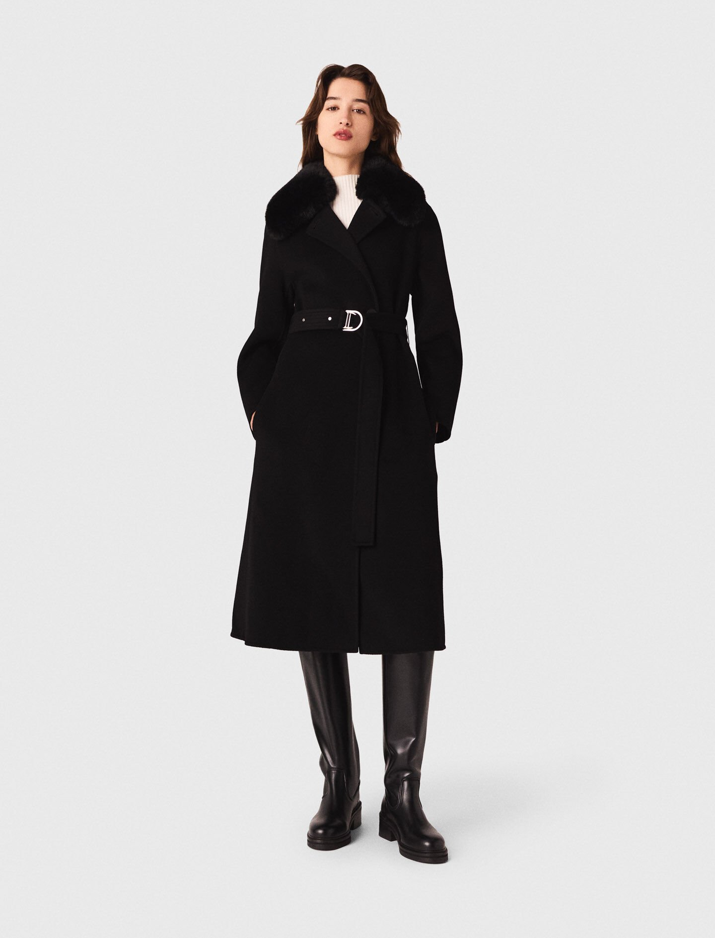 Double-faced coat with removable collar Black / Gray For