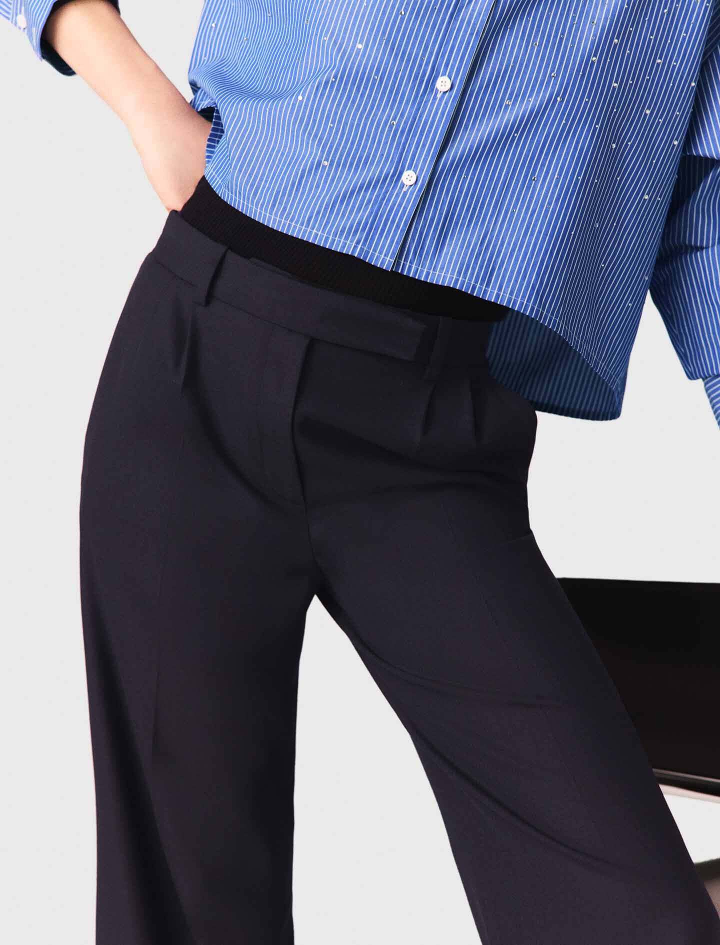 LÉREN Structured Wide Trousers Mサイズ WIDE PLEATED PANTS ZW COLLECTION - Dark navy | ZARA United States