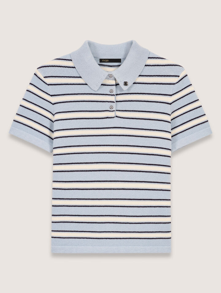 Striped knit polo short sleeve shirt