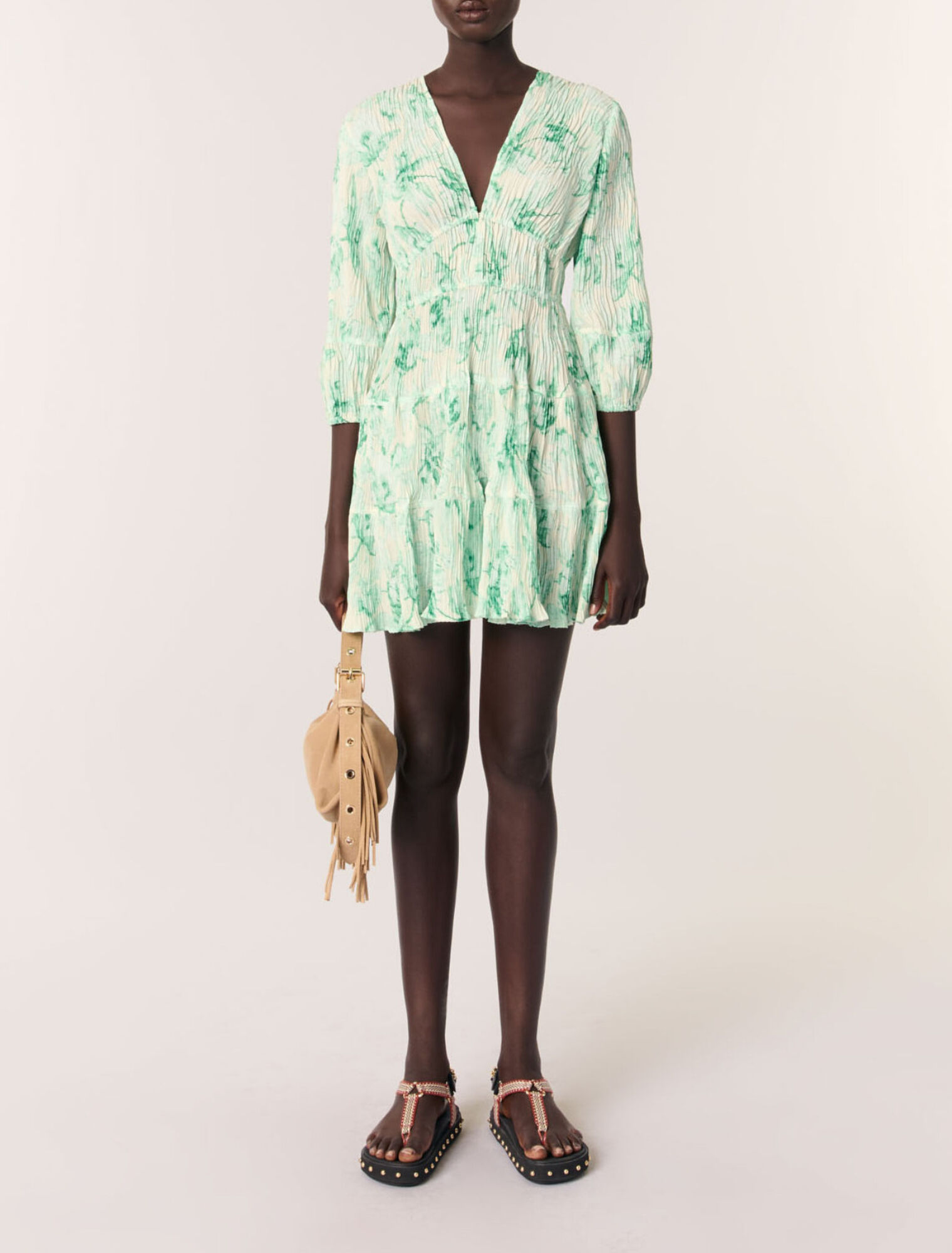 maje green dress Womens Verts Graphic-Print V-Neck Woven mini 14 this dress is both