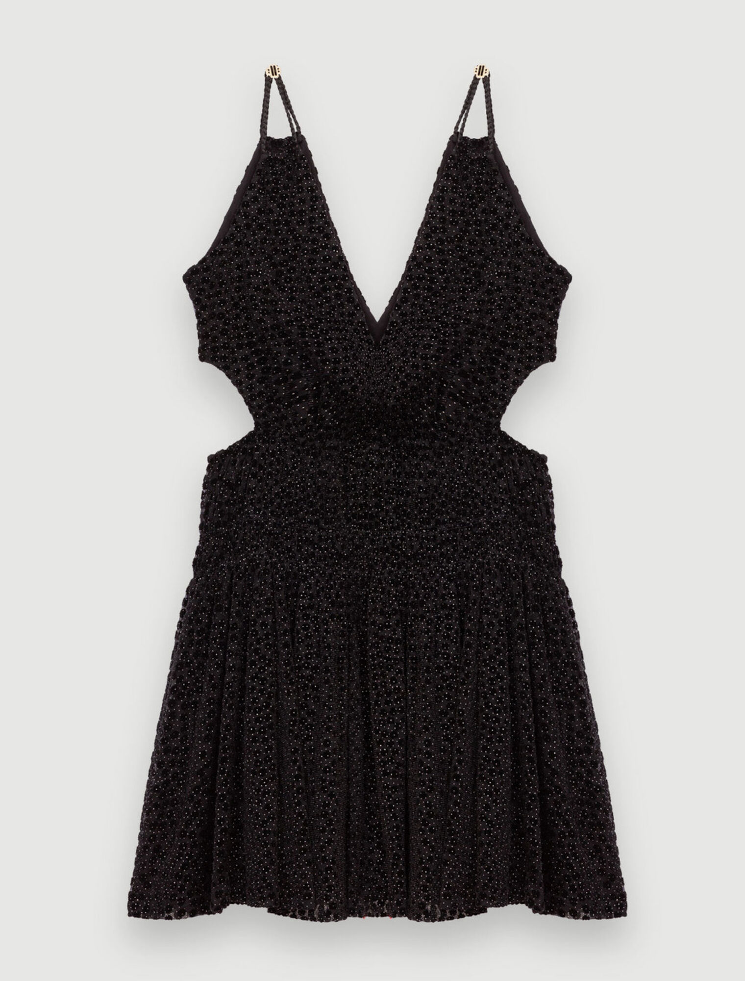 Strapless velvet feather dress