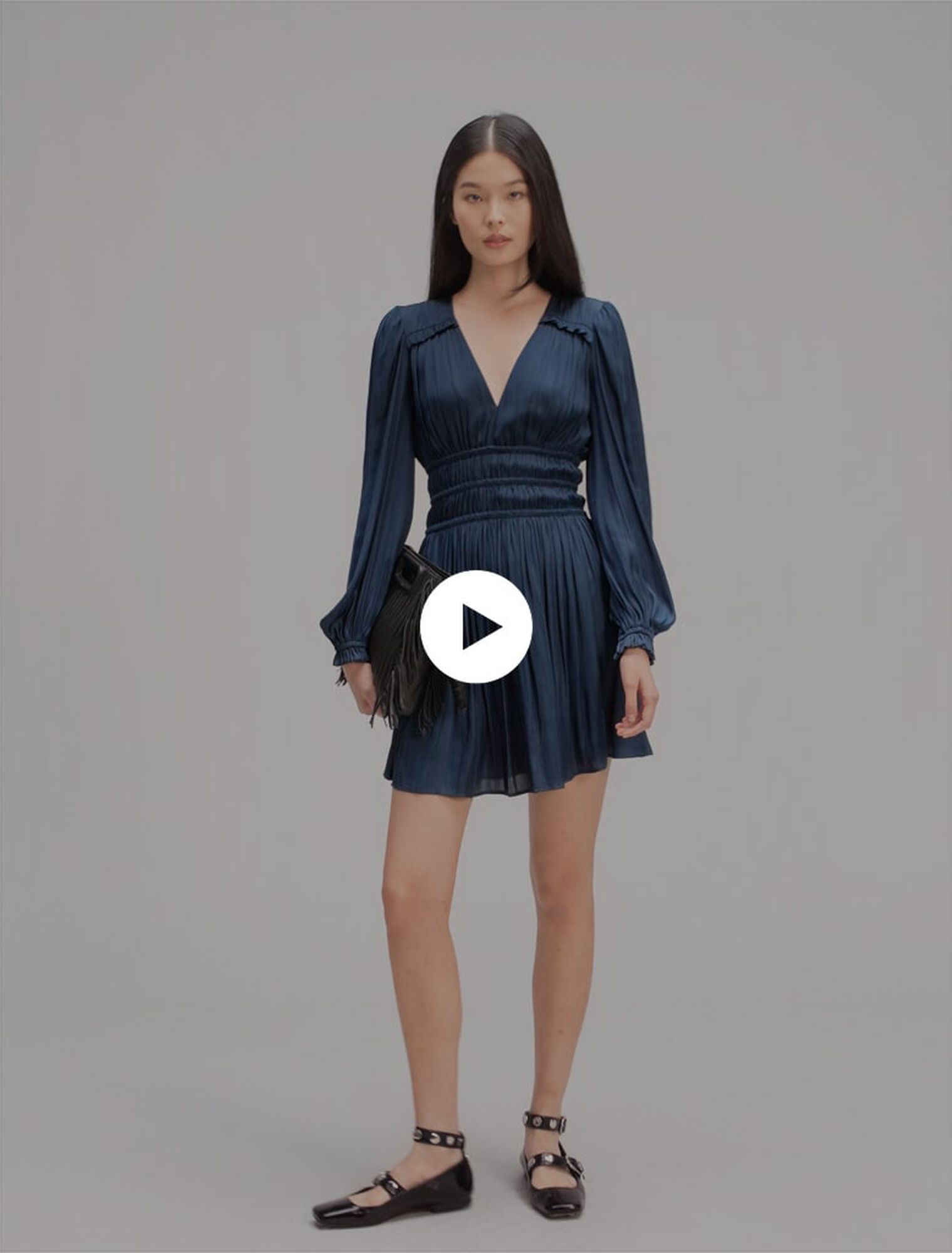 Mini satin dress with ruffles