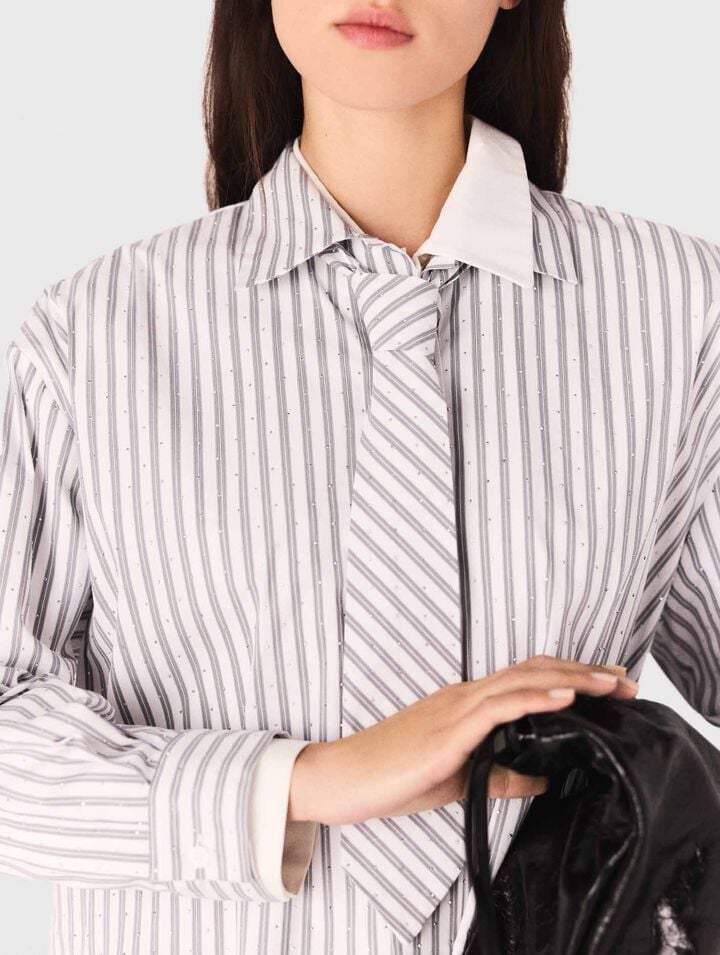 Striped rhinestone shirt with tie