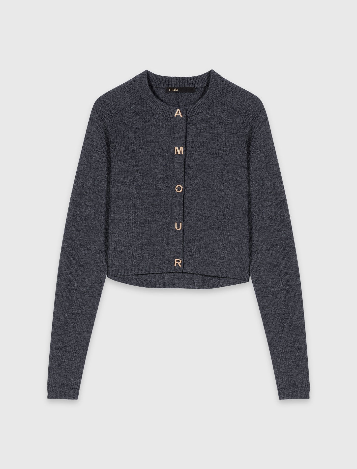 Amour round-neck rib knit cardigan Black / Gray For Women | Maje