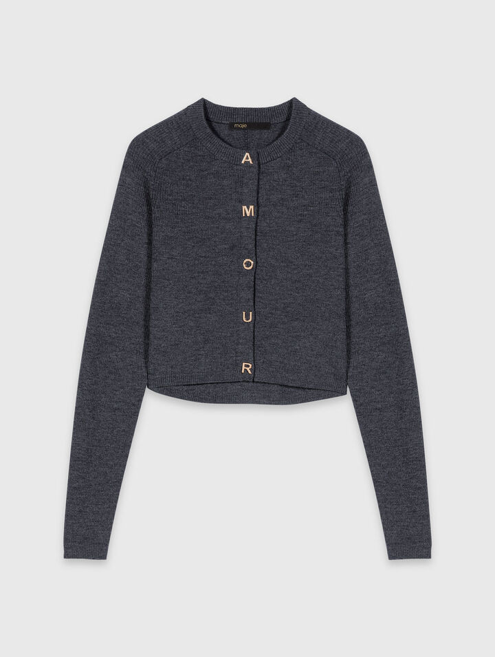 Round-neck rib knit cardigan