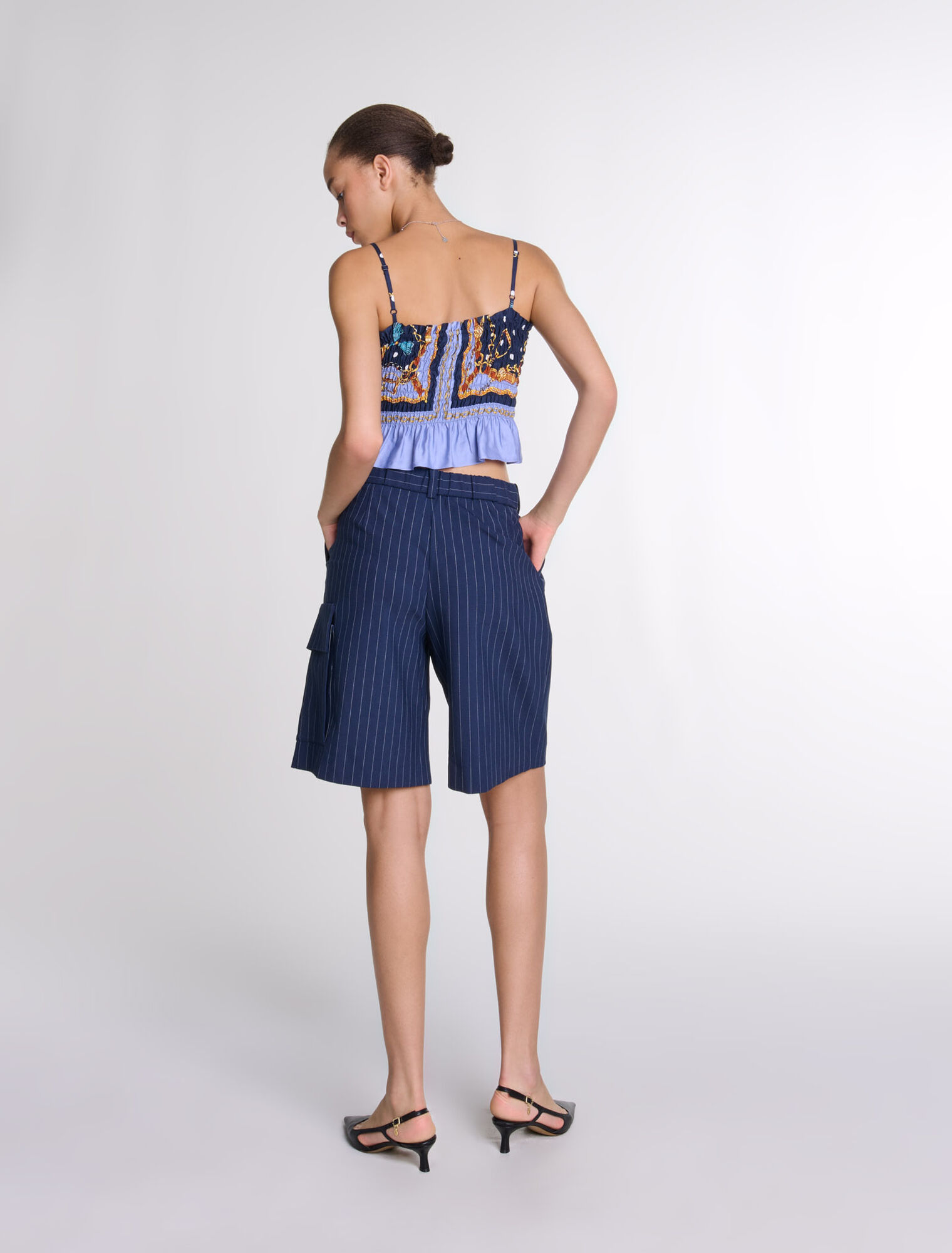 Printed smocked crop top