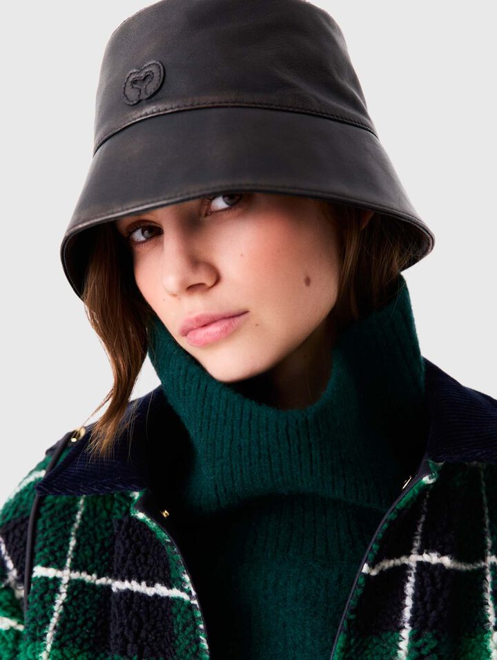 Distressed leather bucket hat