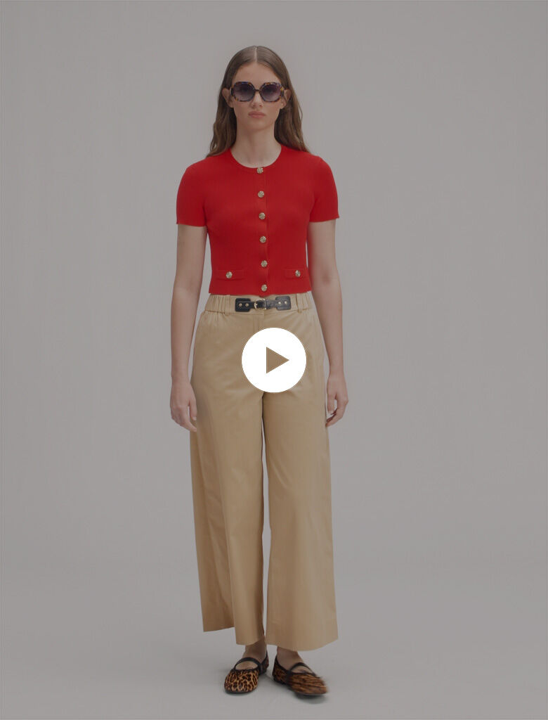 Cropped short sleeve cardigan Red For Women | Maje