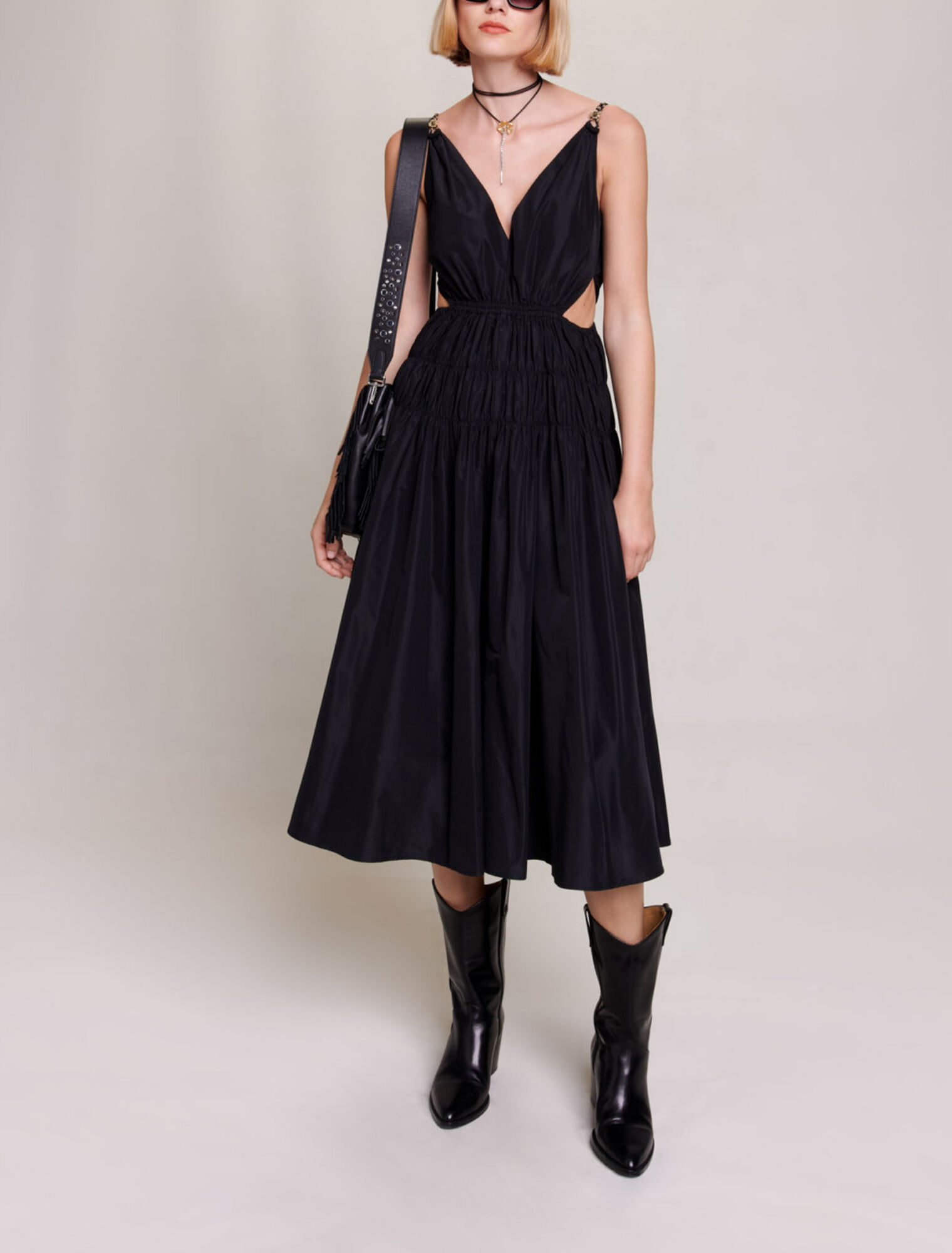 Taffeta dress with cut-out at the waist