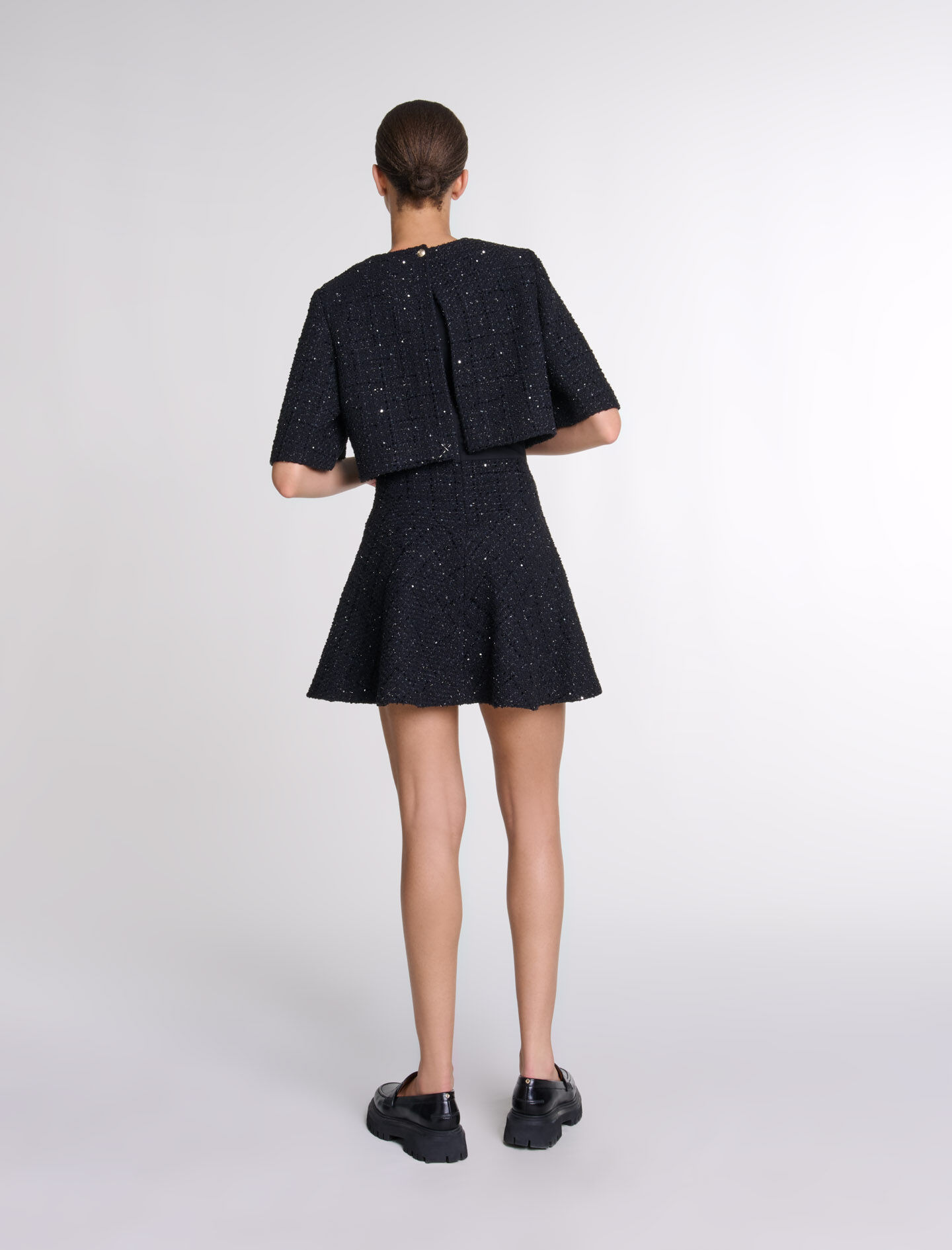 Tweed 2-in-1 short dress Black / Gray For Women | Maje