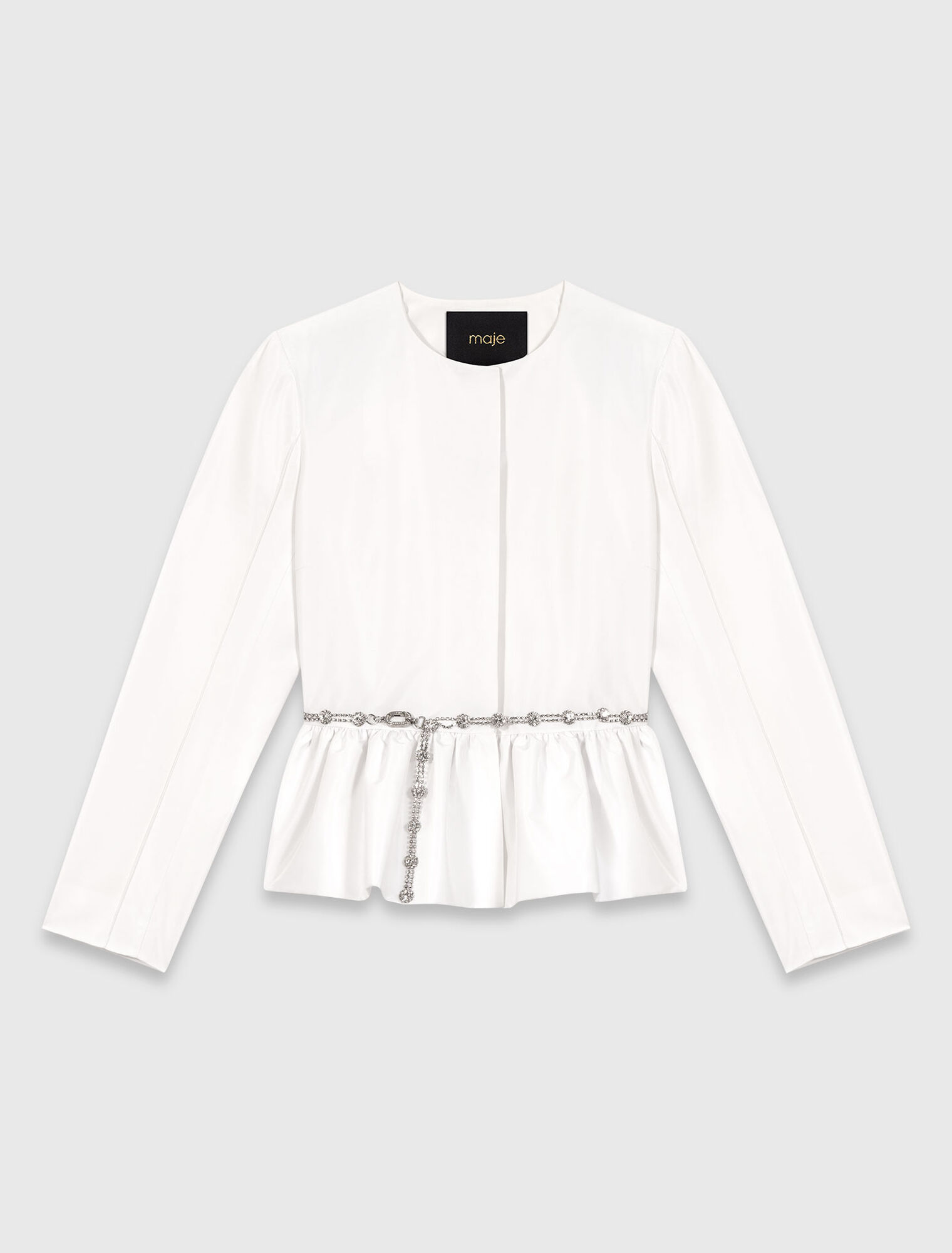 Cropped jacket with jewelled belt