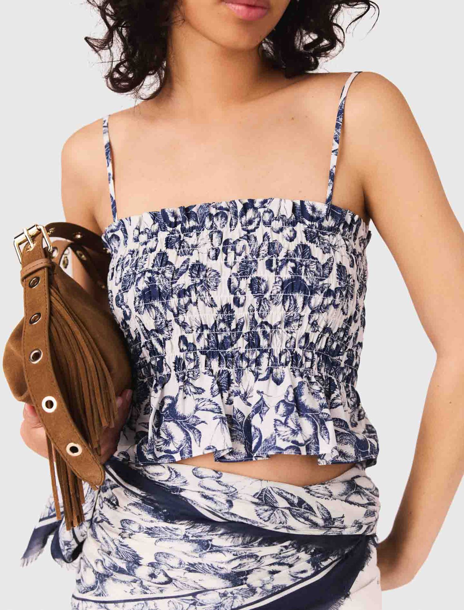 Patterned smocked top