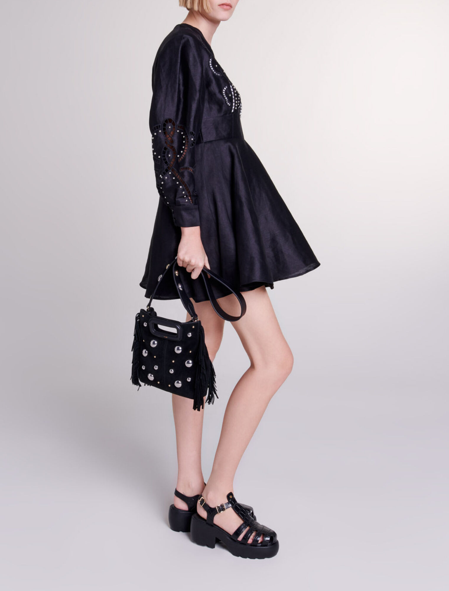 Short embroidered linen dress