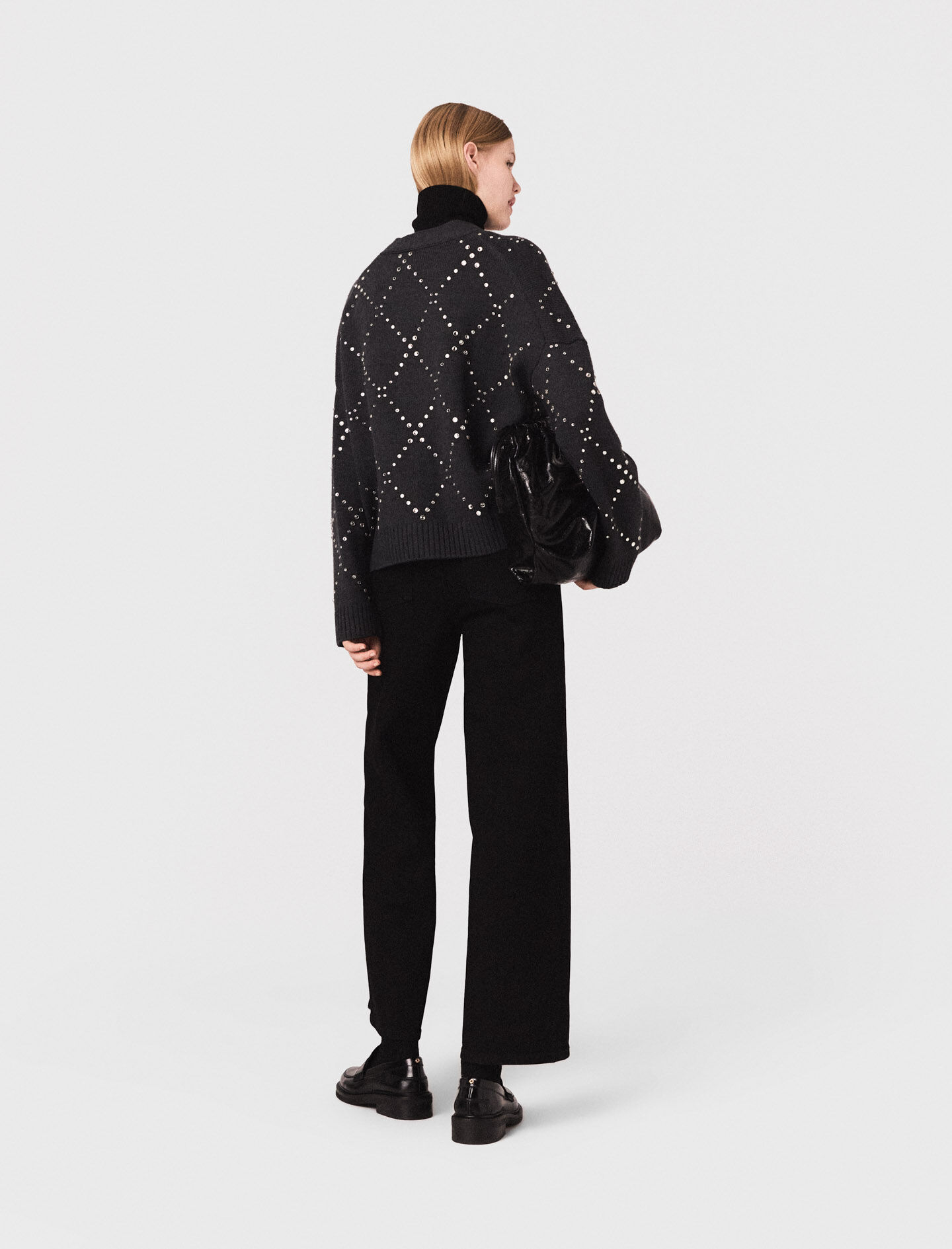 Rhinestone check cardigan Black / Gray For Women | Maje