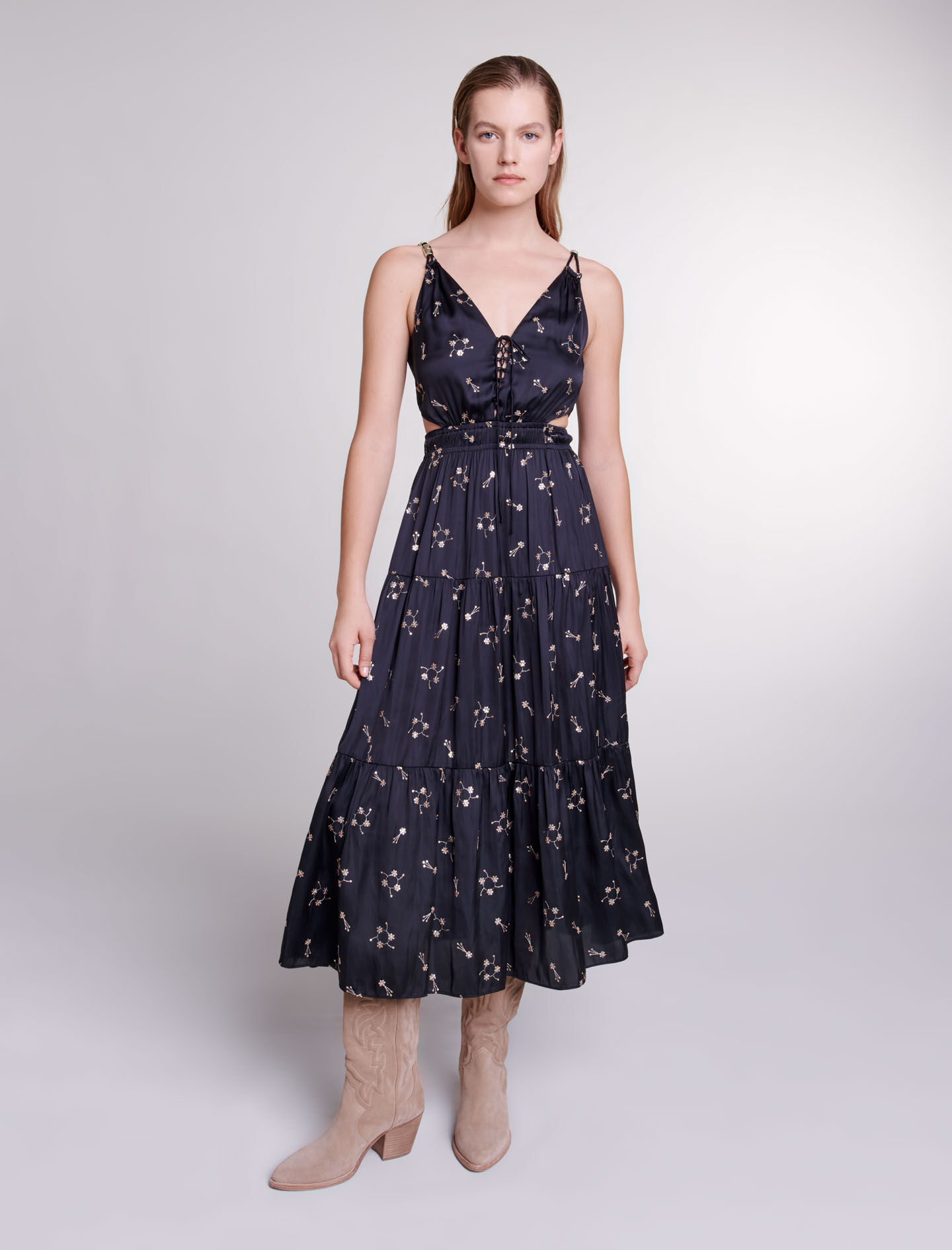 Maje pleated embroidered dress deals