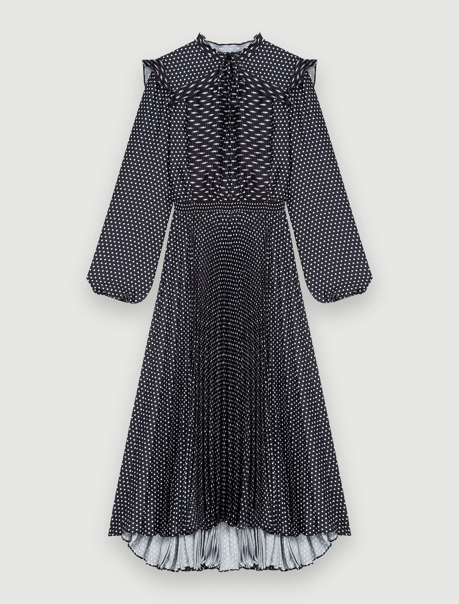 Pleated satin dress, mini Clover dots
