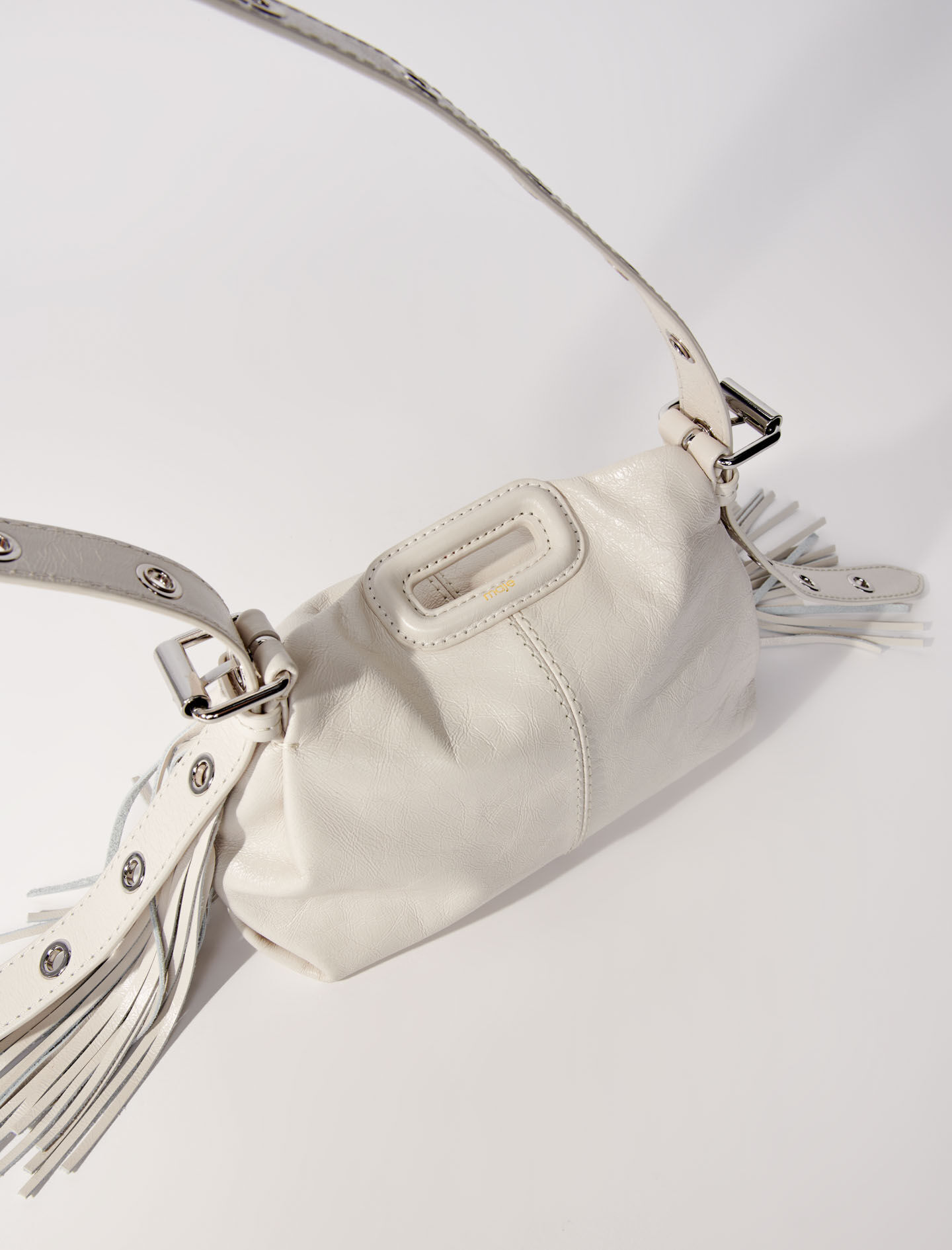 Crackle leather mini Miss M bag White For Women | Maje