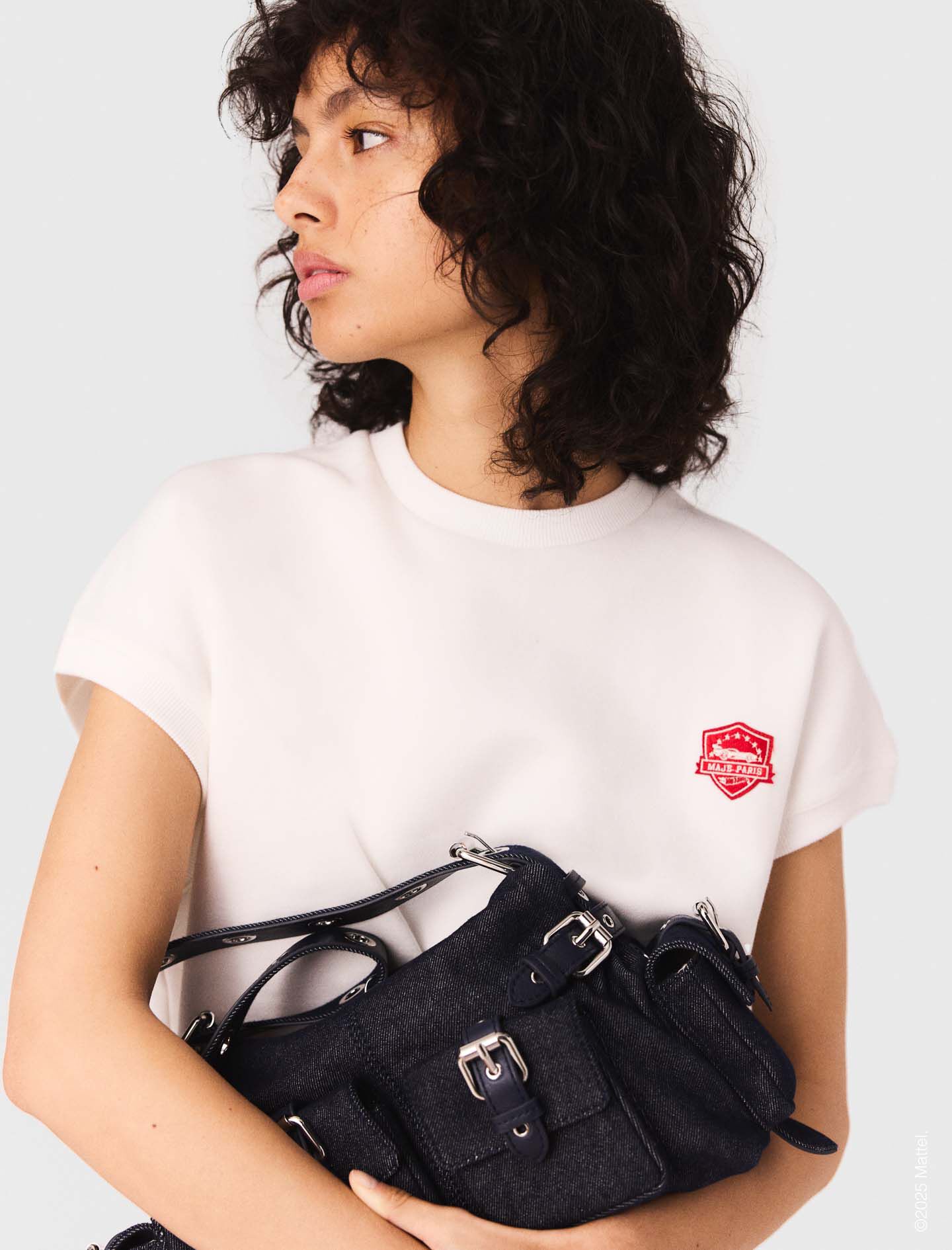 Embroidered fleece cropped sweatshirt White For Women | Maje