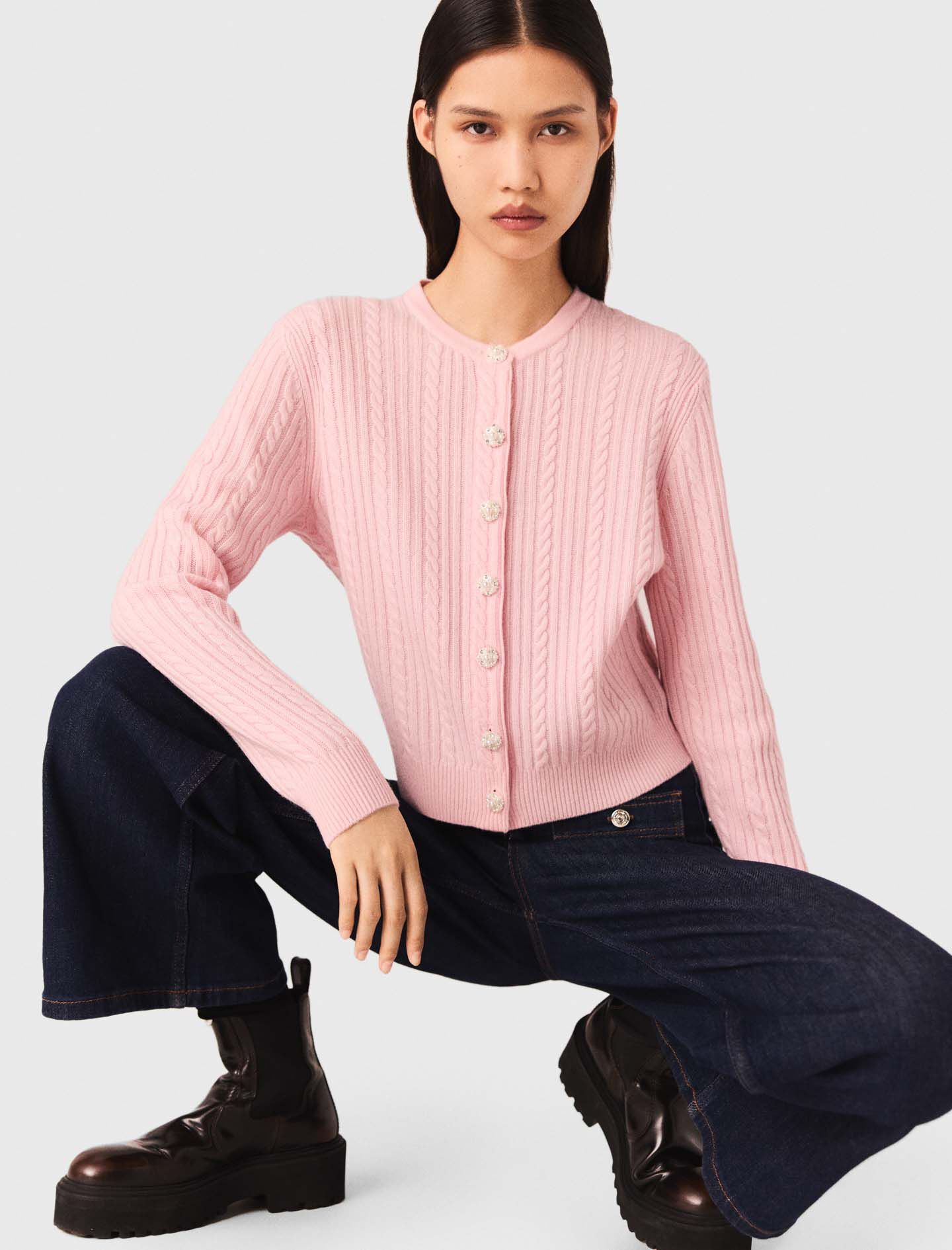 Cardigan with removable collar Pink For Women | Maje