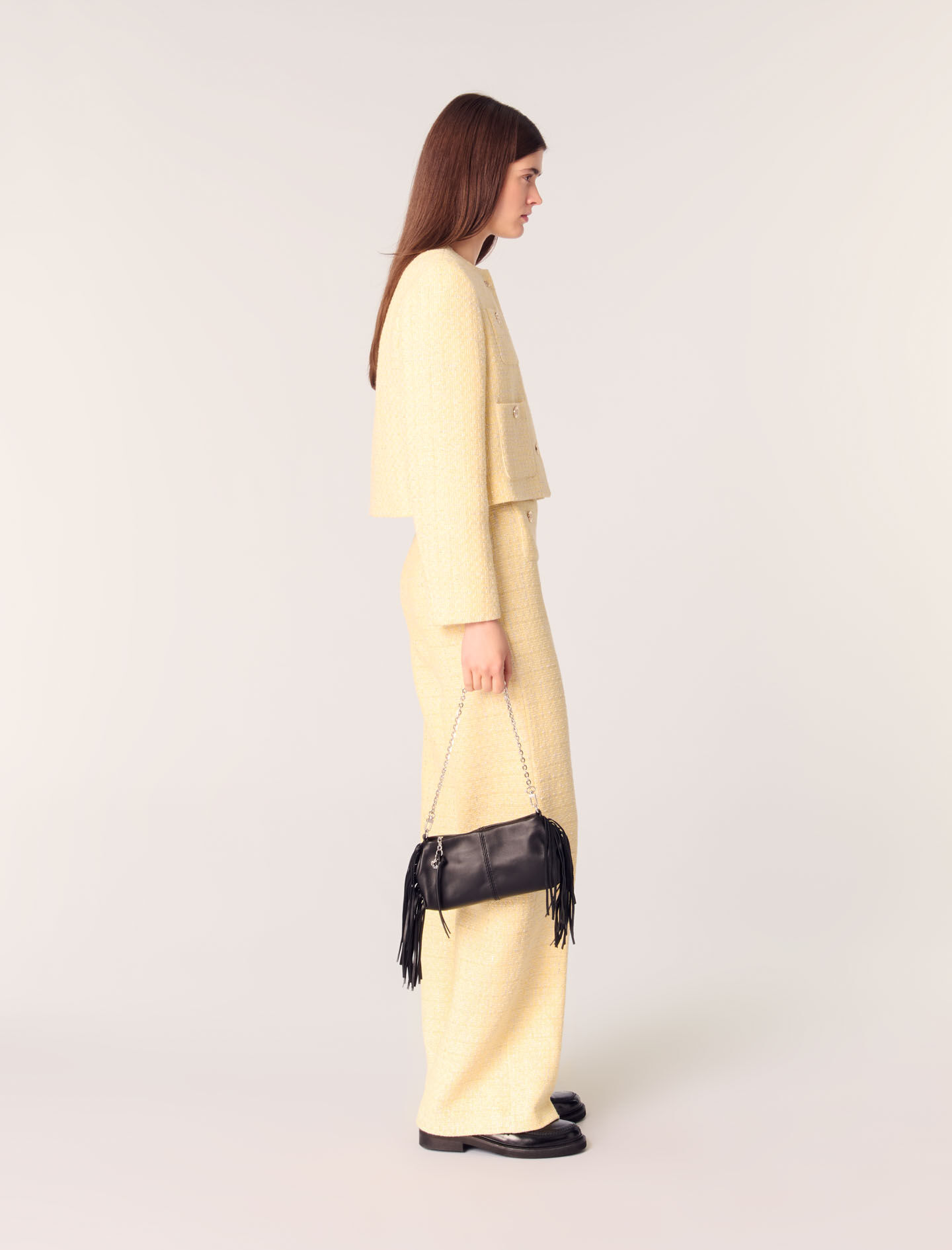 Straight-leg tweed/lurex trousers Yellow / Orange For Women