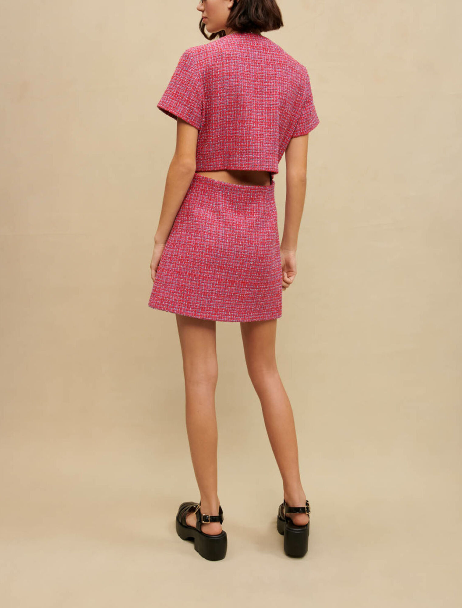 Short open back tweed dress