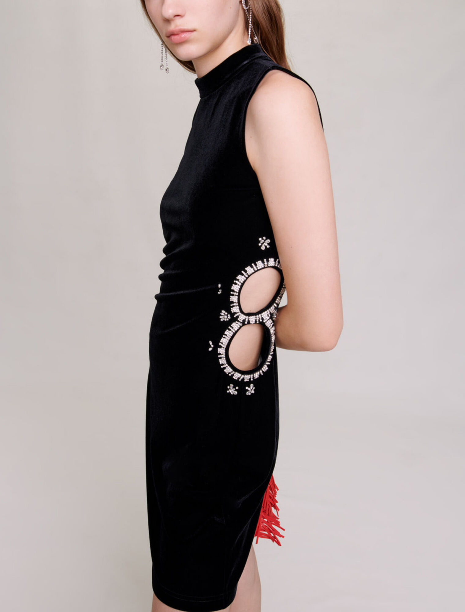 Short velvet dress with rhinestones