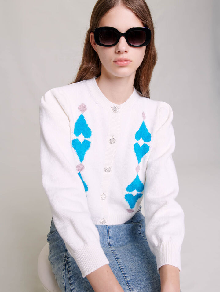 Rhinestone heart cropped cardigan
