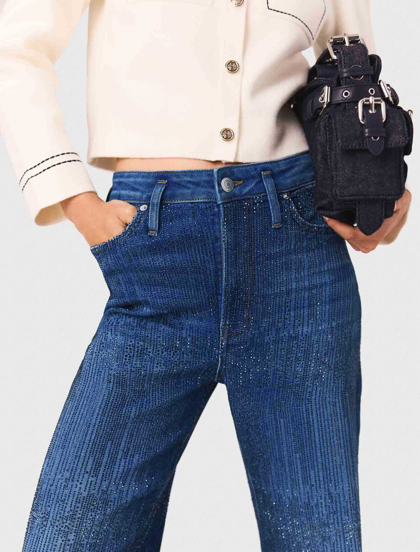 é rhinestone jeans blue Rhinestone jeans Blue For Women | Maje