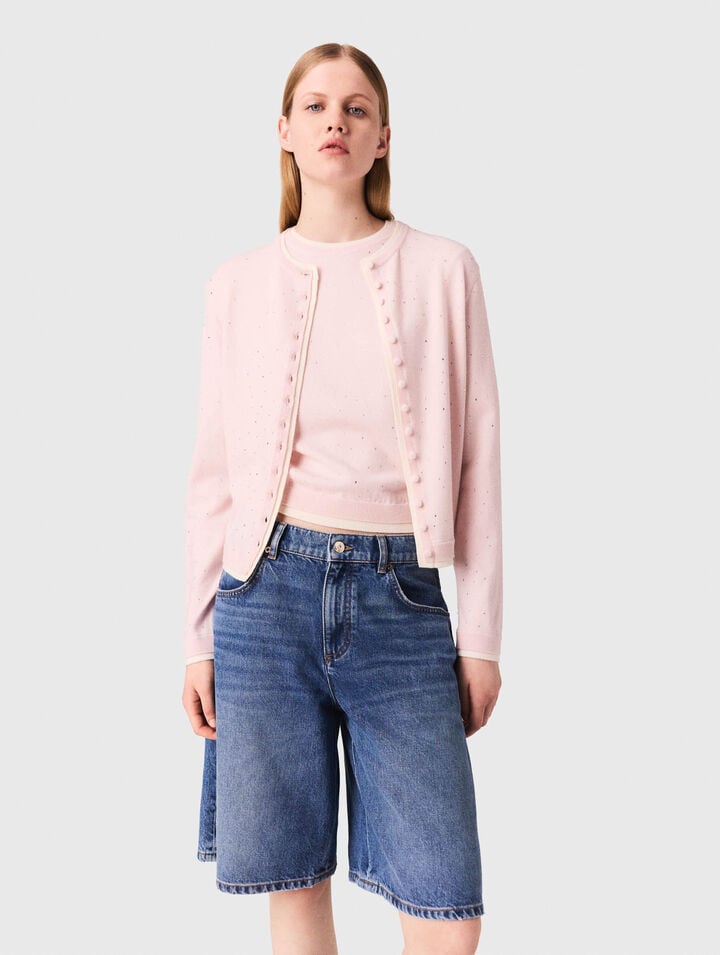 100% wool cardigan with rhinestones
