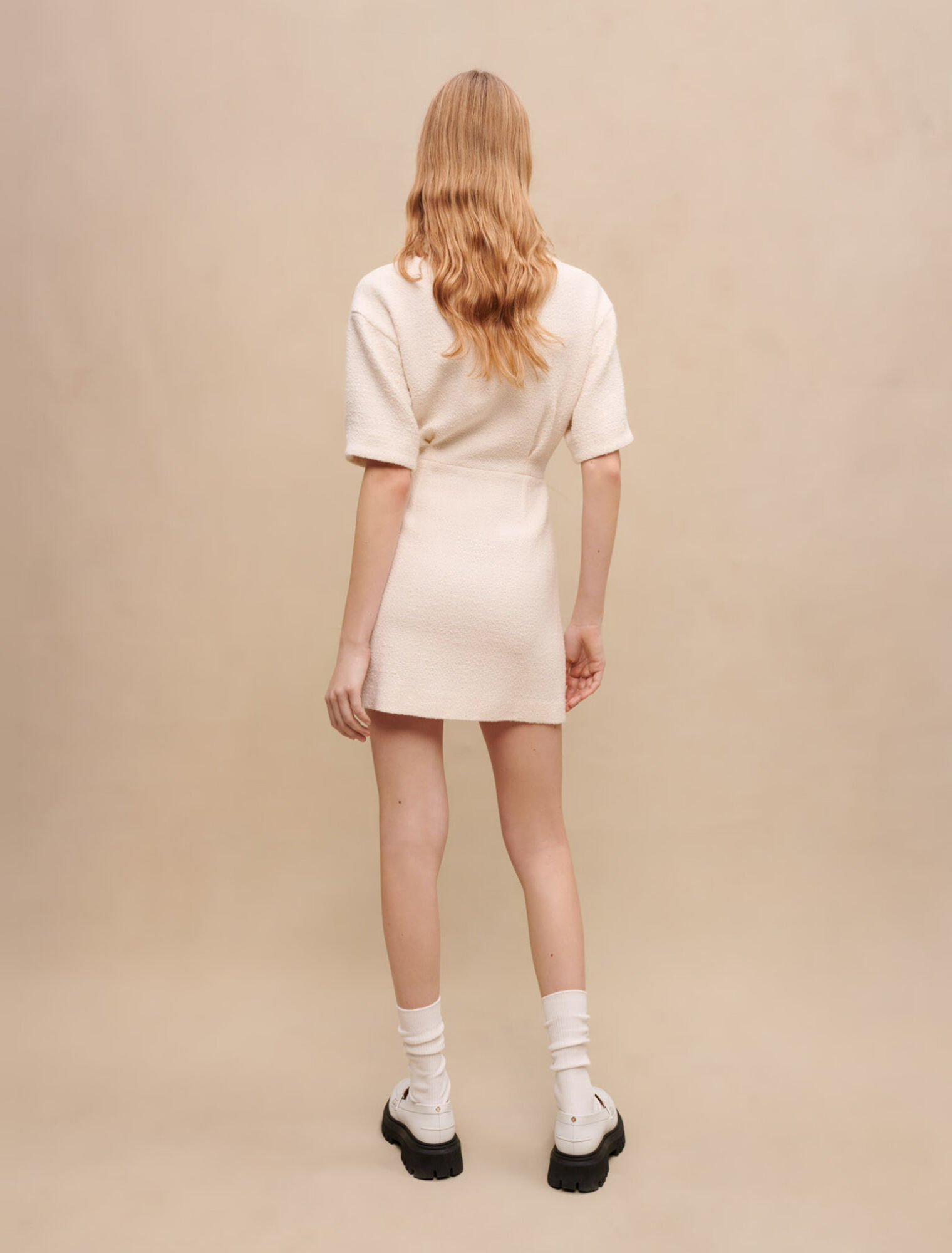 White buttoned tweed dress
