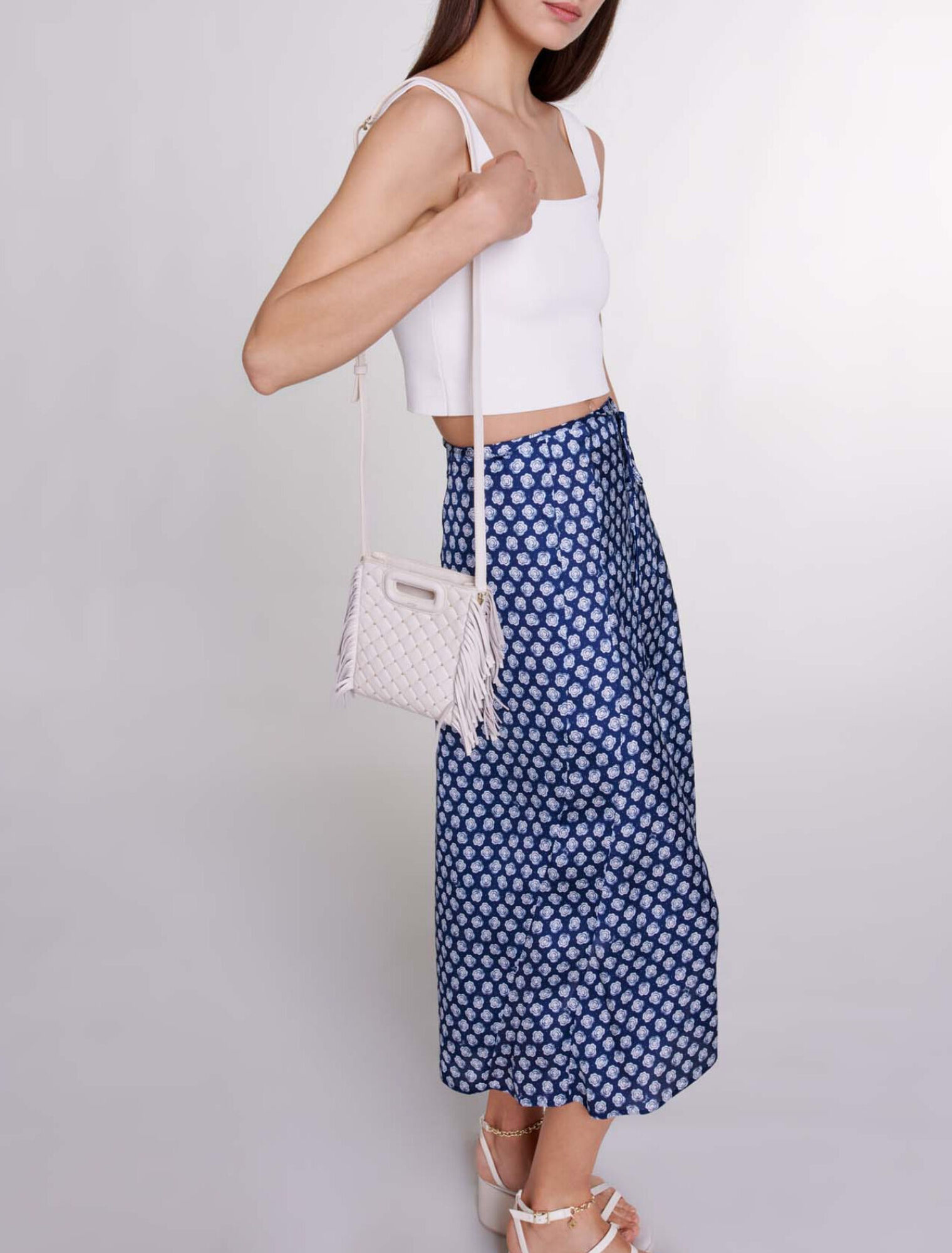 Mid-length satin-effect skirt